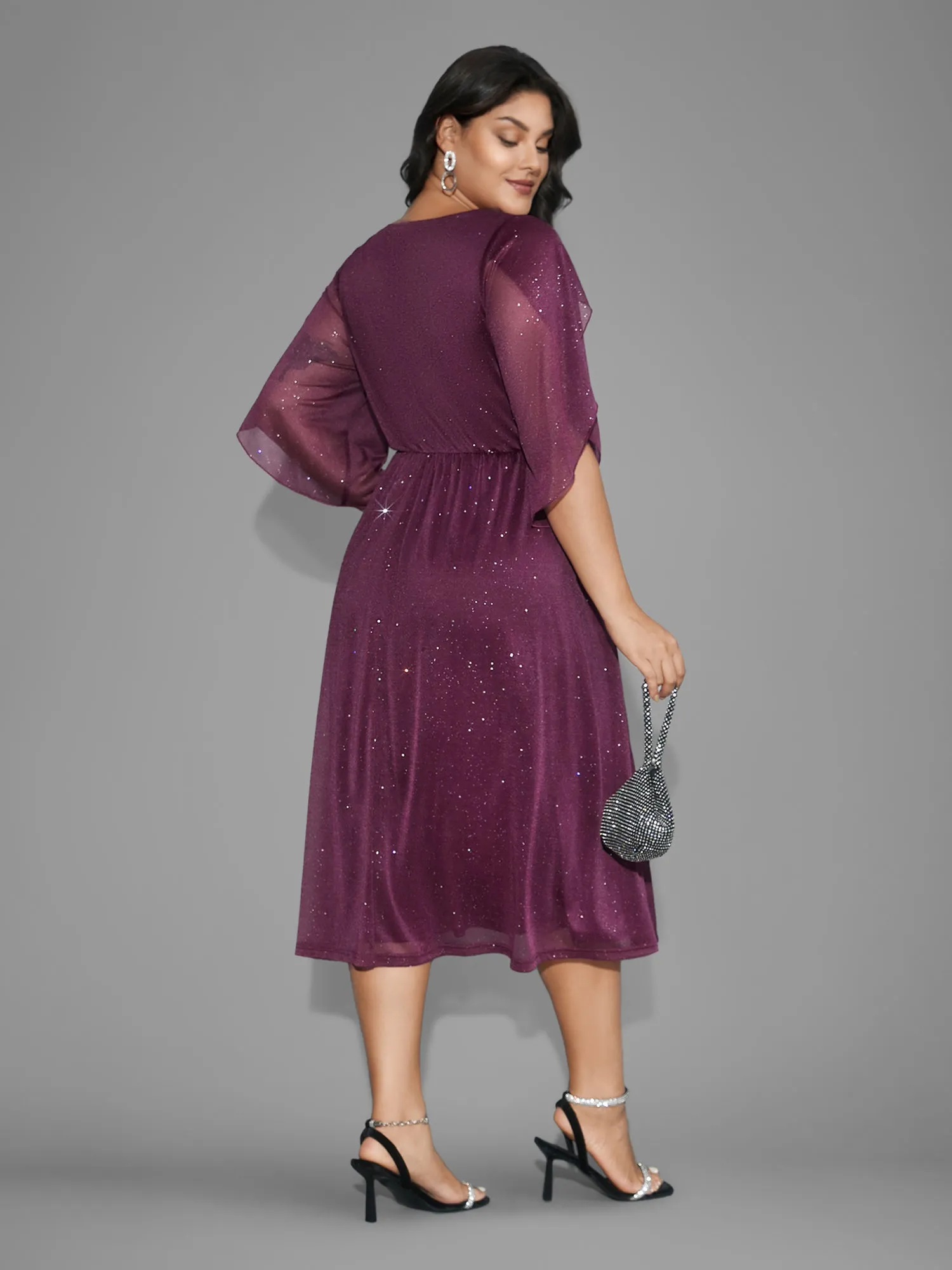 Glitter Mesh Petal Sleeve Midi Dress sold by Bloomchic product image thumbnail 4