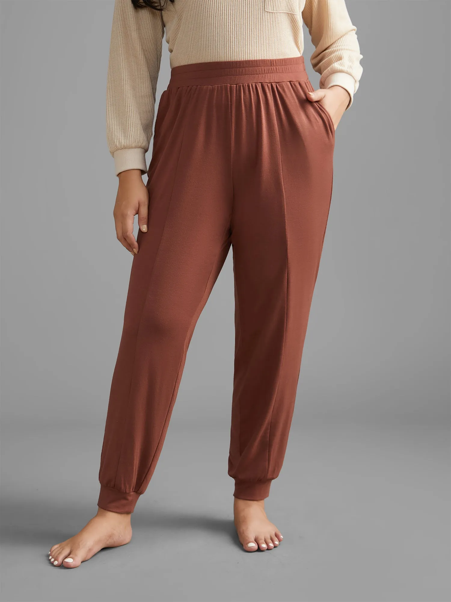 Solid Elastic Waist Gathered Lounge Bottoms sold by Bloomchic