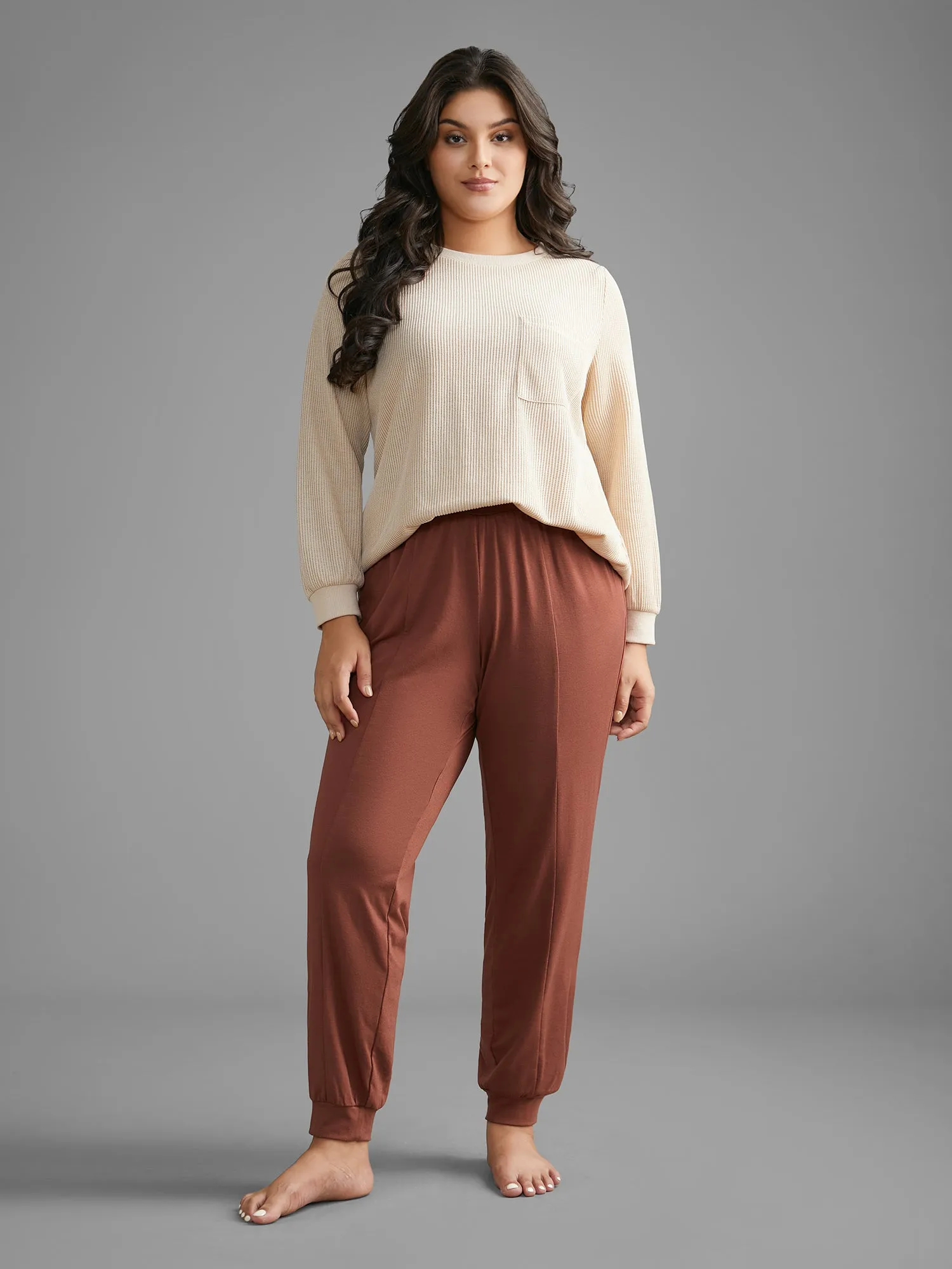 Solid Elastic Waist Gathered Lounge Bottoms sold by Bloomchic product image thumbnail 2