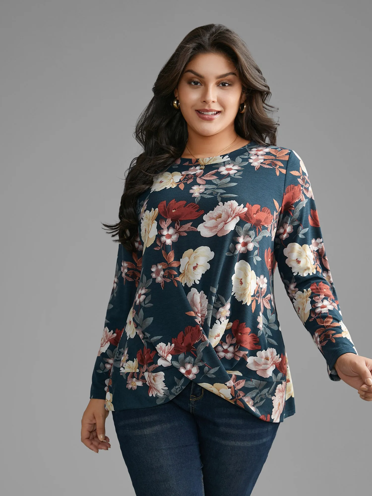 Floral Crew Neck Twist Front T-shirt sold by Bloomchic