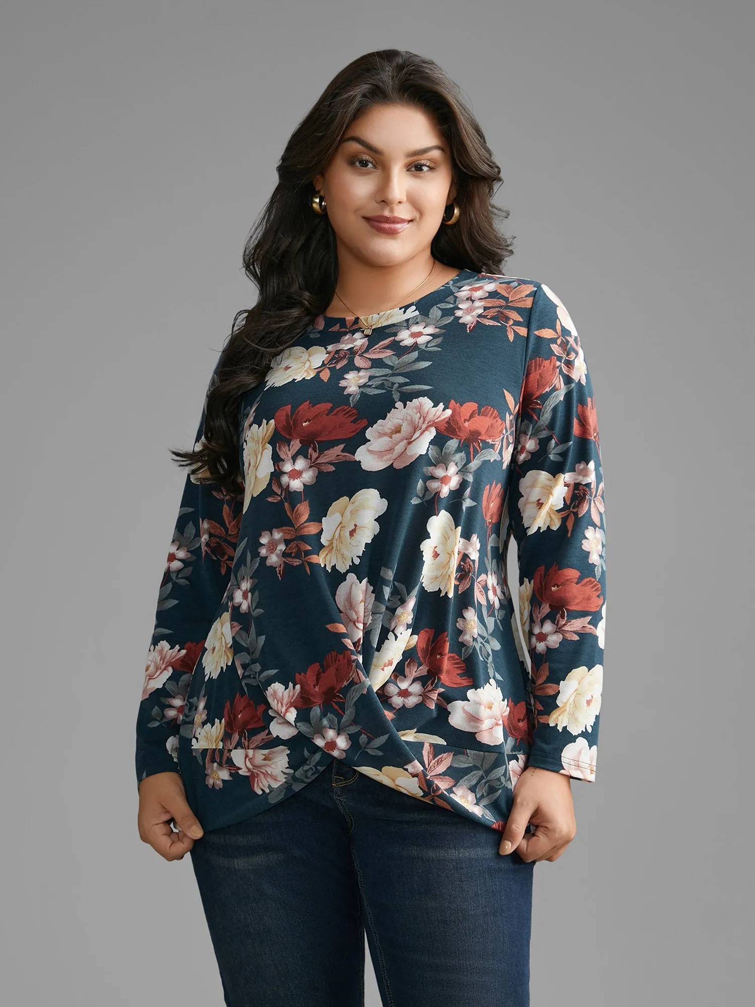 Floral Crew Neck Twist Front T-shirt sold by Bloomchic product image thumbnail 2