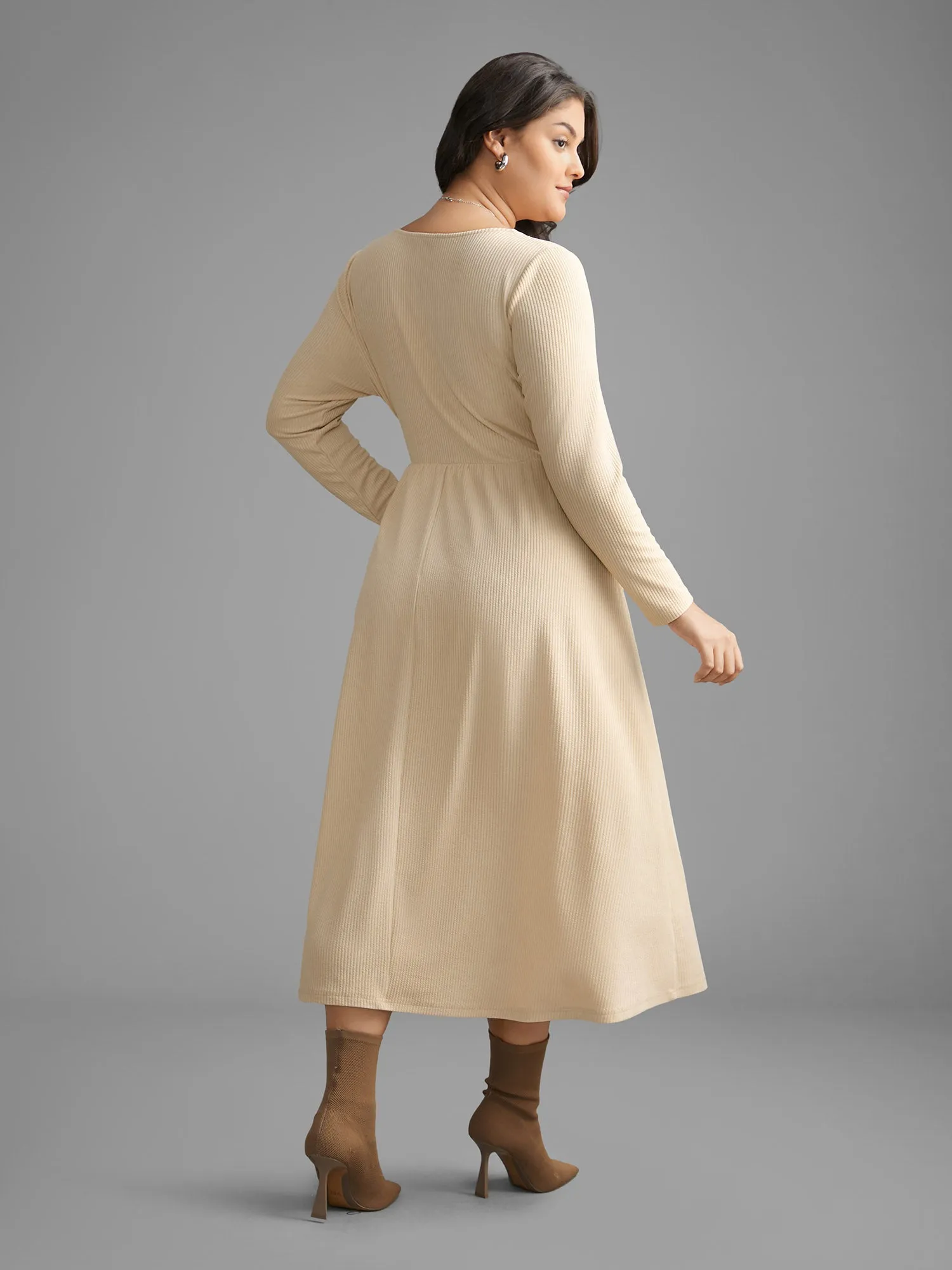 Square Neck Plaid Patchwork Knit Dress sold by Bloomchic product image thumbnail 5