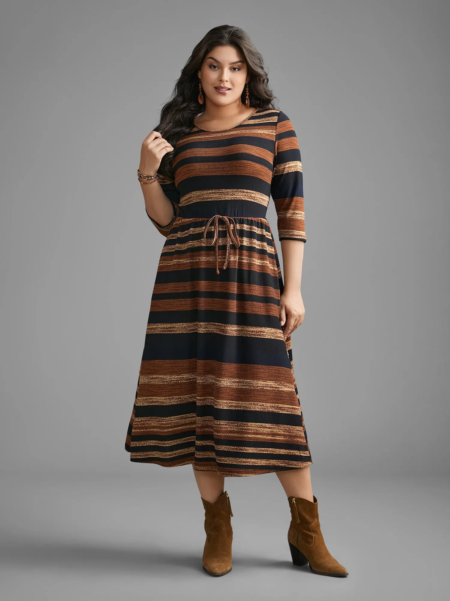 Striped Elastic Waist Tie Knot Dress sold by Bloomchic product image thumbnail 3