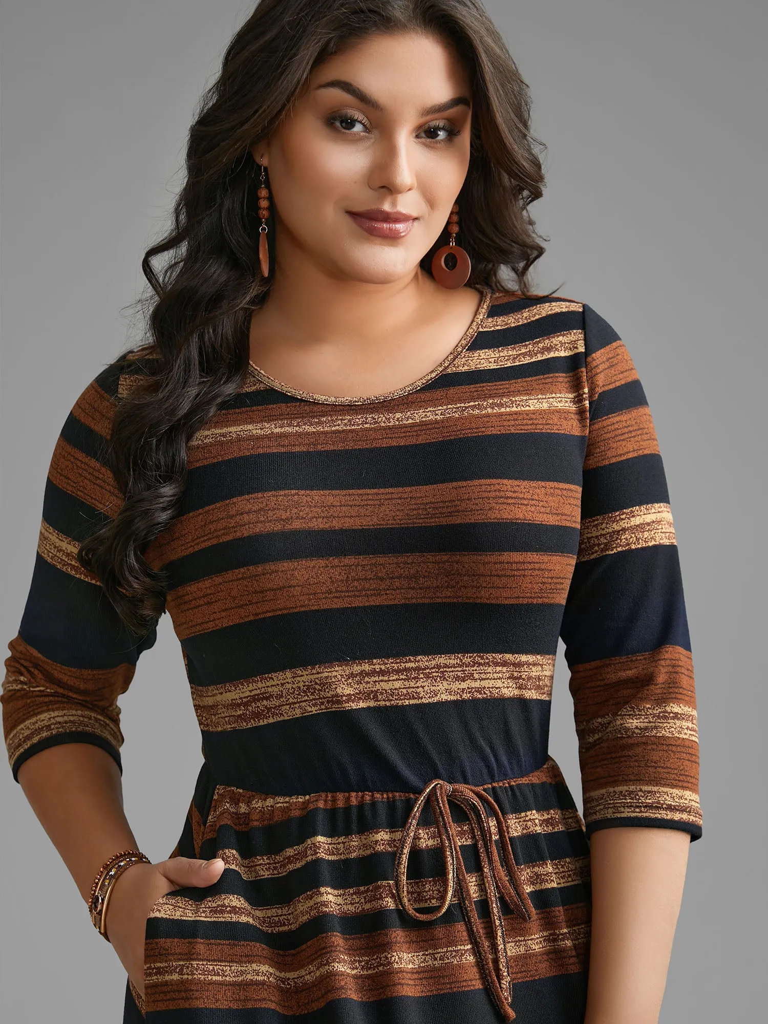 Striped Elastic Waist Tie Knot Dress sold by Bloomchic product image thumbnail 2