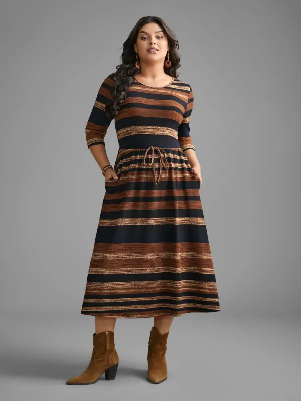 Striped Elastic Waist Tie Knot Dress sold by Bloomchic