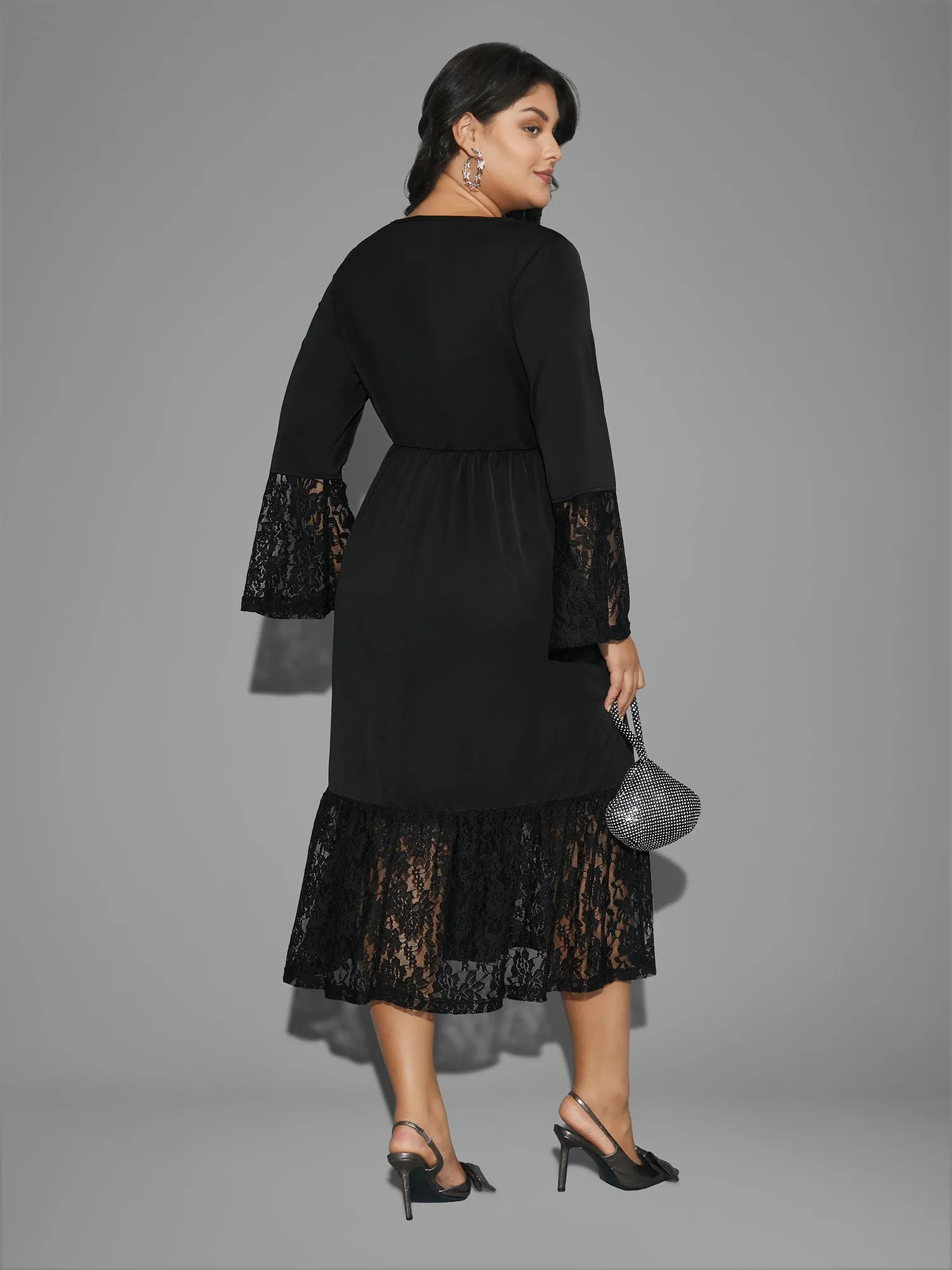 Lace Patchwork Button Detail Tie Knot Dress sold by Bloomchic product image thumbnail 5