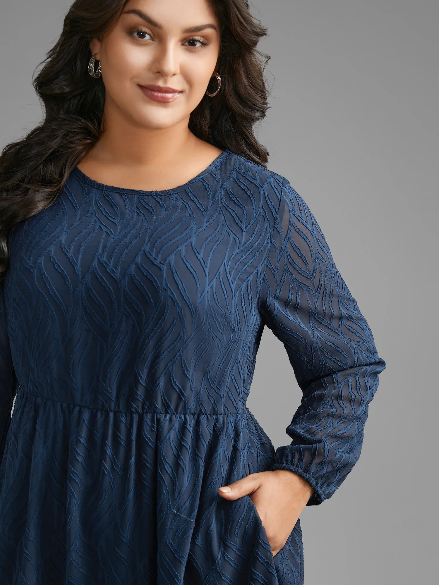 Textured Chiffon Lantern Sleeve Midi Dress sold by Bloomchic product image thumbnail 2