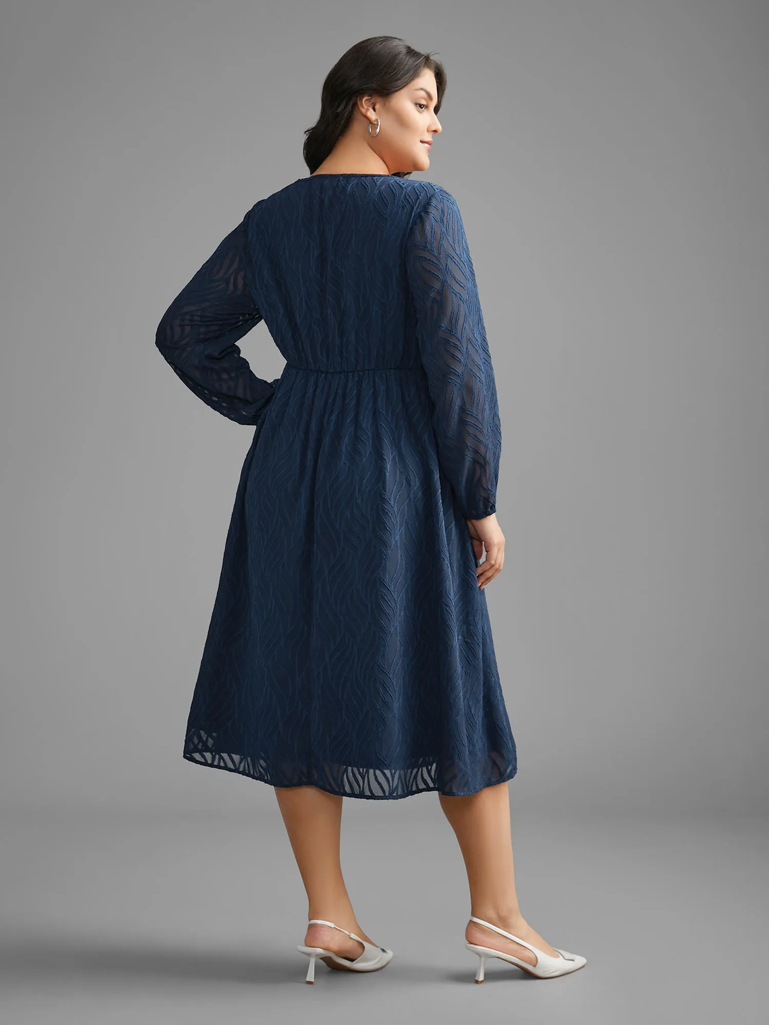 Textured Chiffon Lantern Sleeve Midi Dress sold by Bloomchic product image thumbnail 5