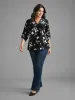 Silhouette Floral Print Tab Sleeve Slit Hem Blouse sold by Bloomchic