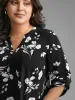 Silhouette Floral Print Tab Sleeve Slit Hem Blouse sold by Bloomchic