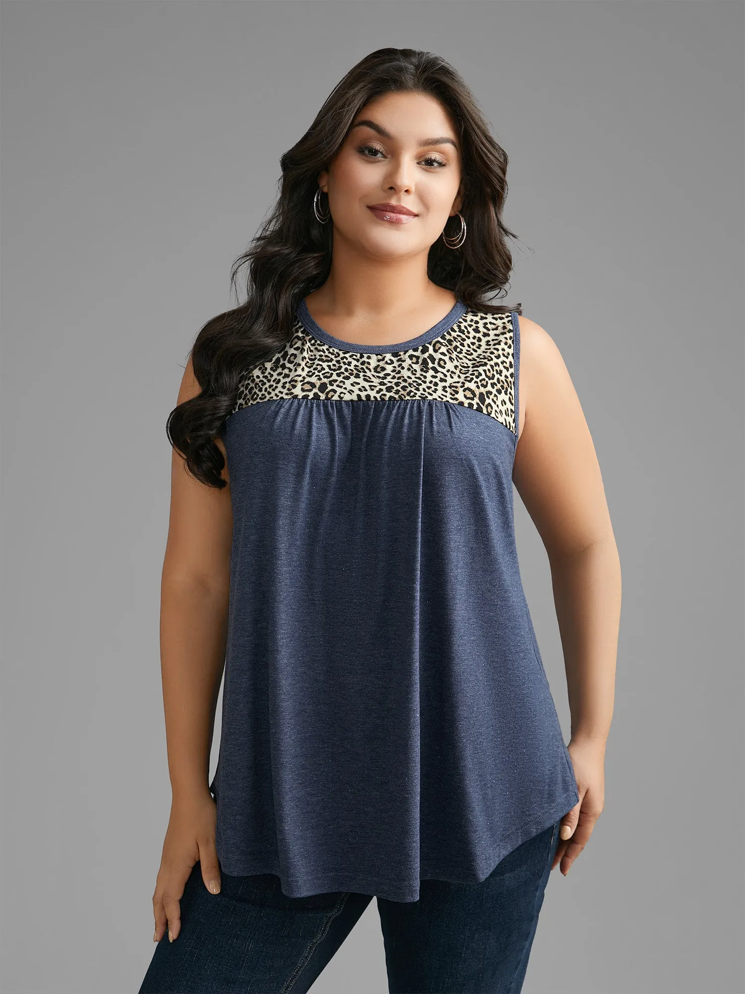 Leopard Print Patchwork Gathered Tank Top sold by Bloomchic product image thumbnail 2