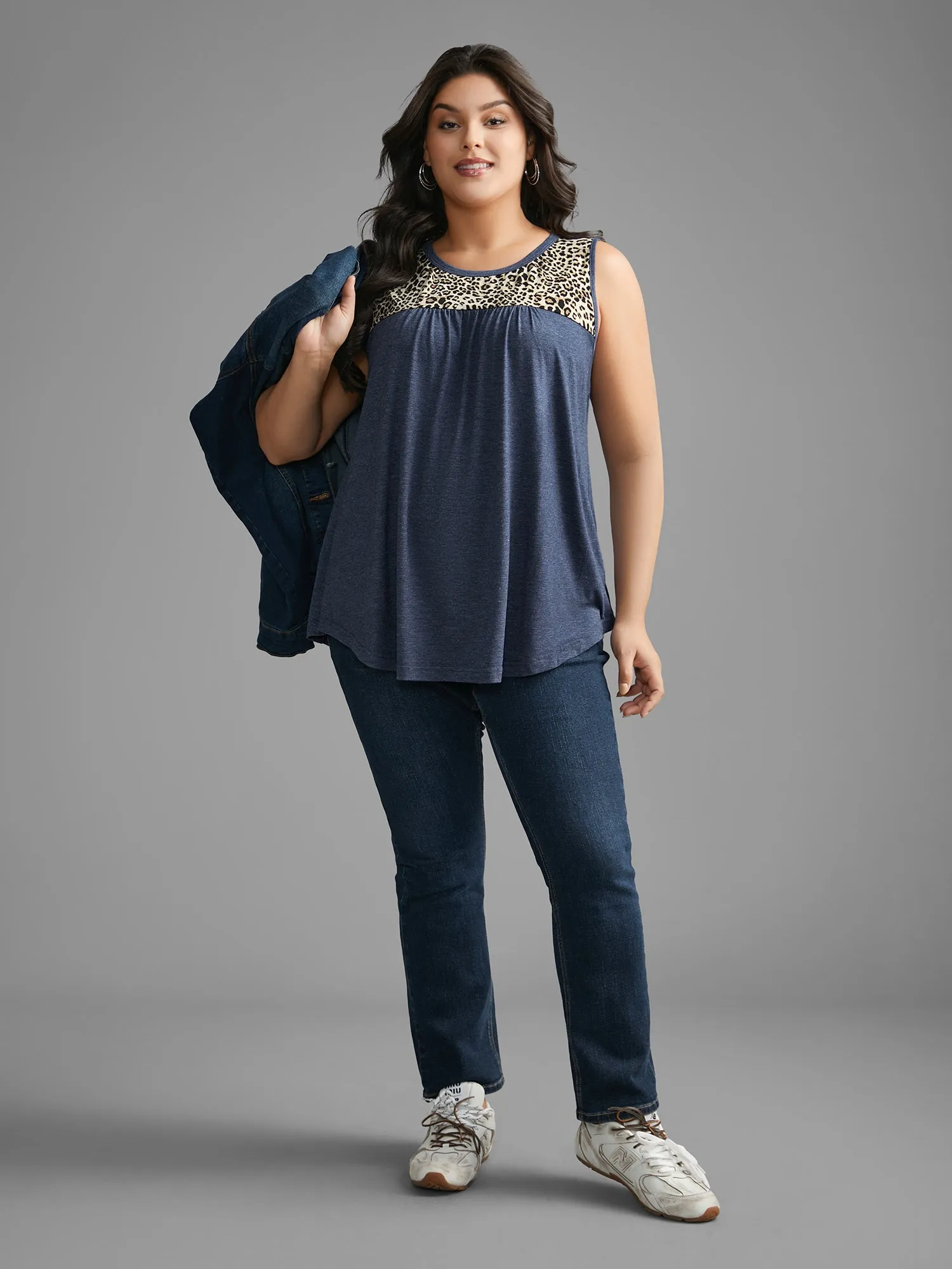 Leopard Print Patchwork Gathered Tank Top sold by Bloomchic product image thumbnail 5