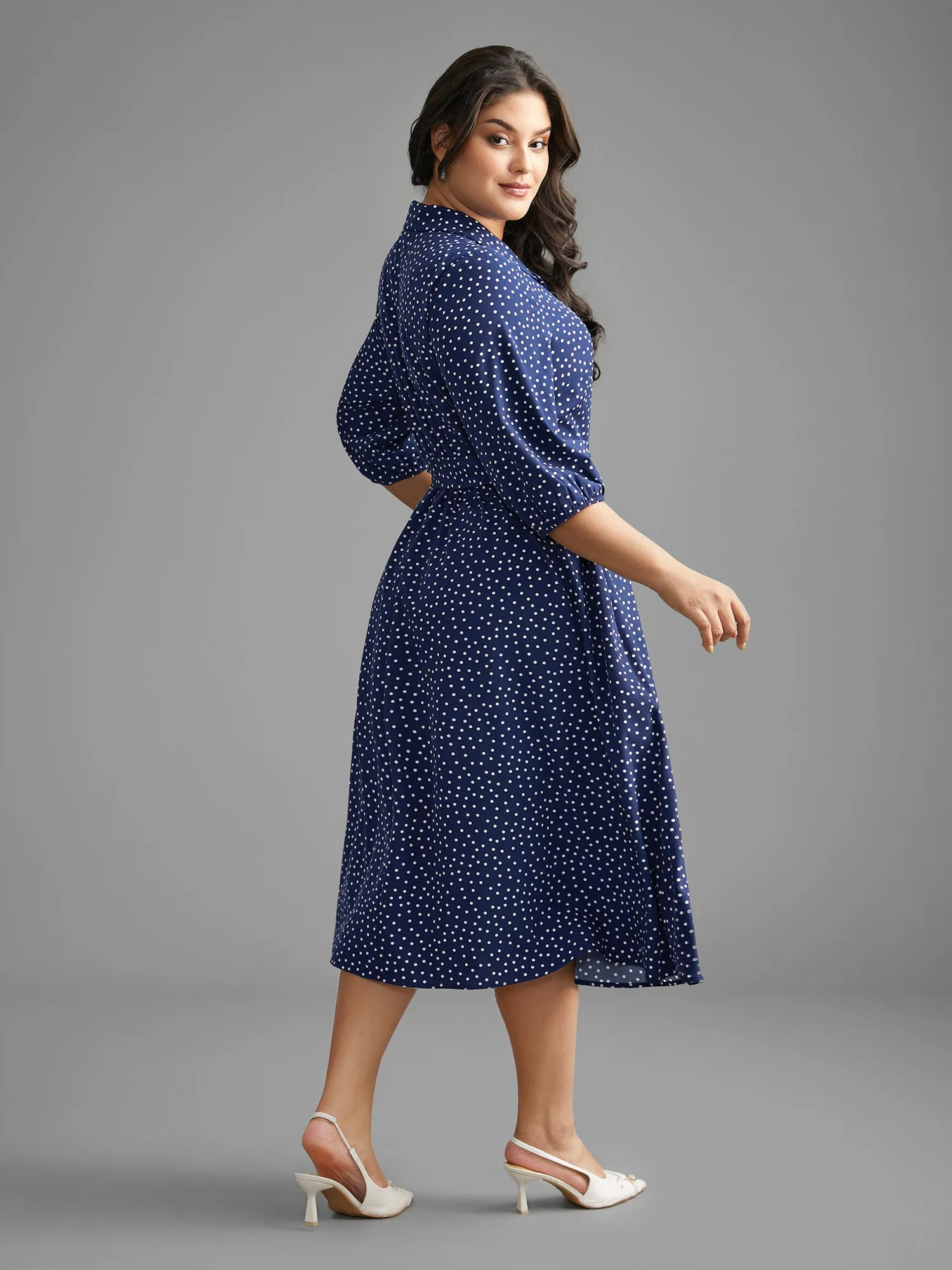 Polka Dot Shirt Collar Belted Dress sold by Bloomchic product image thumbnail 3