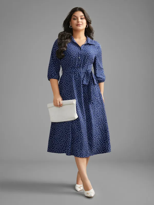 Polka Dot Shirt Collar Belted Dress sold by Bloomchic