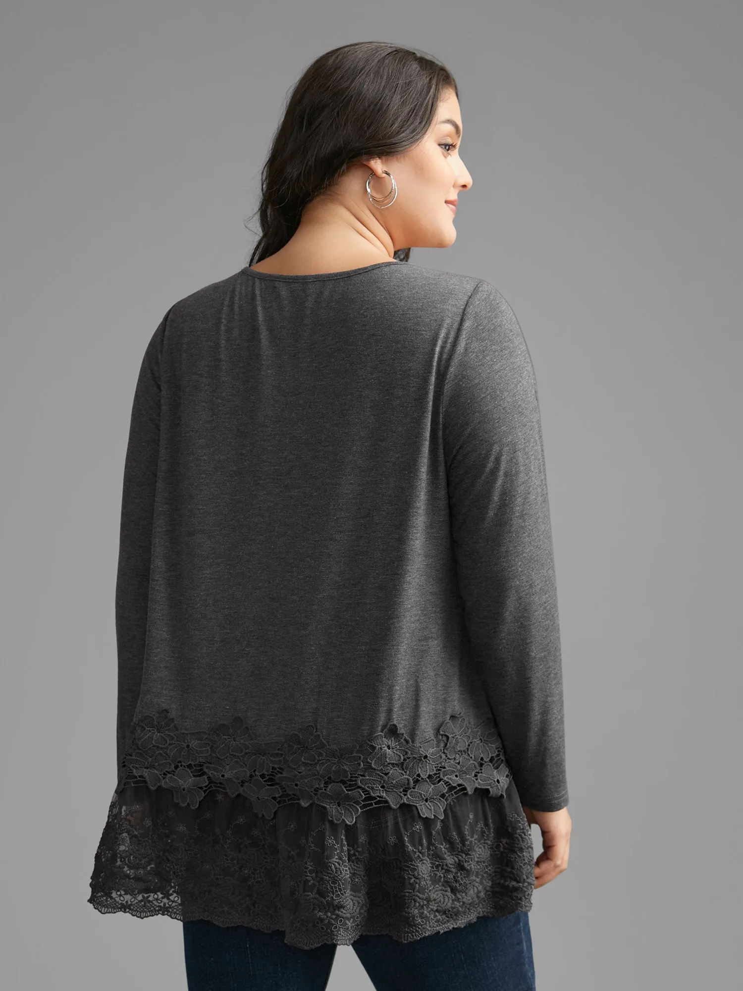 V Neck Lace Panel Jersey Top sold by Bloomchic product image thumbnail 5