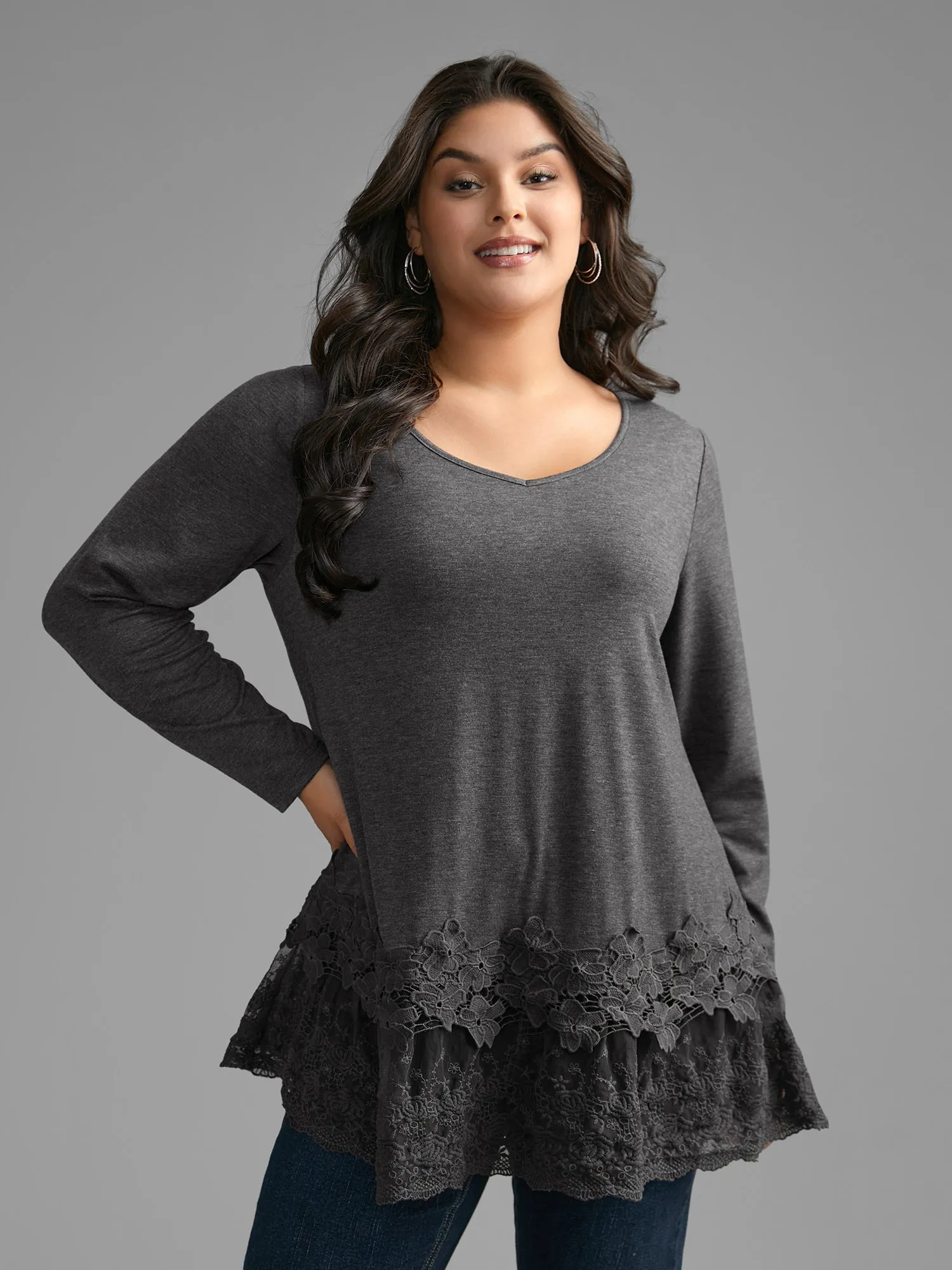 V Neck Lace Panel Jersey Top sold by Bloomchic product image thumbnail 2