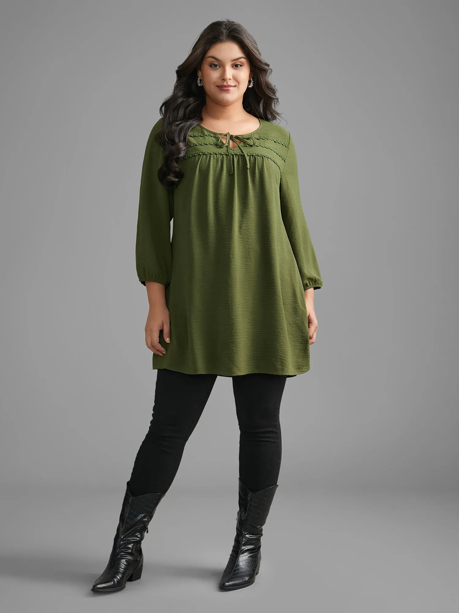 Woven Ribbon Tie Knot Gathered Blouse sold by Bloomchic product image thumbnail 2