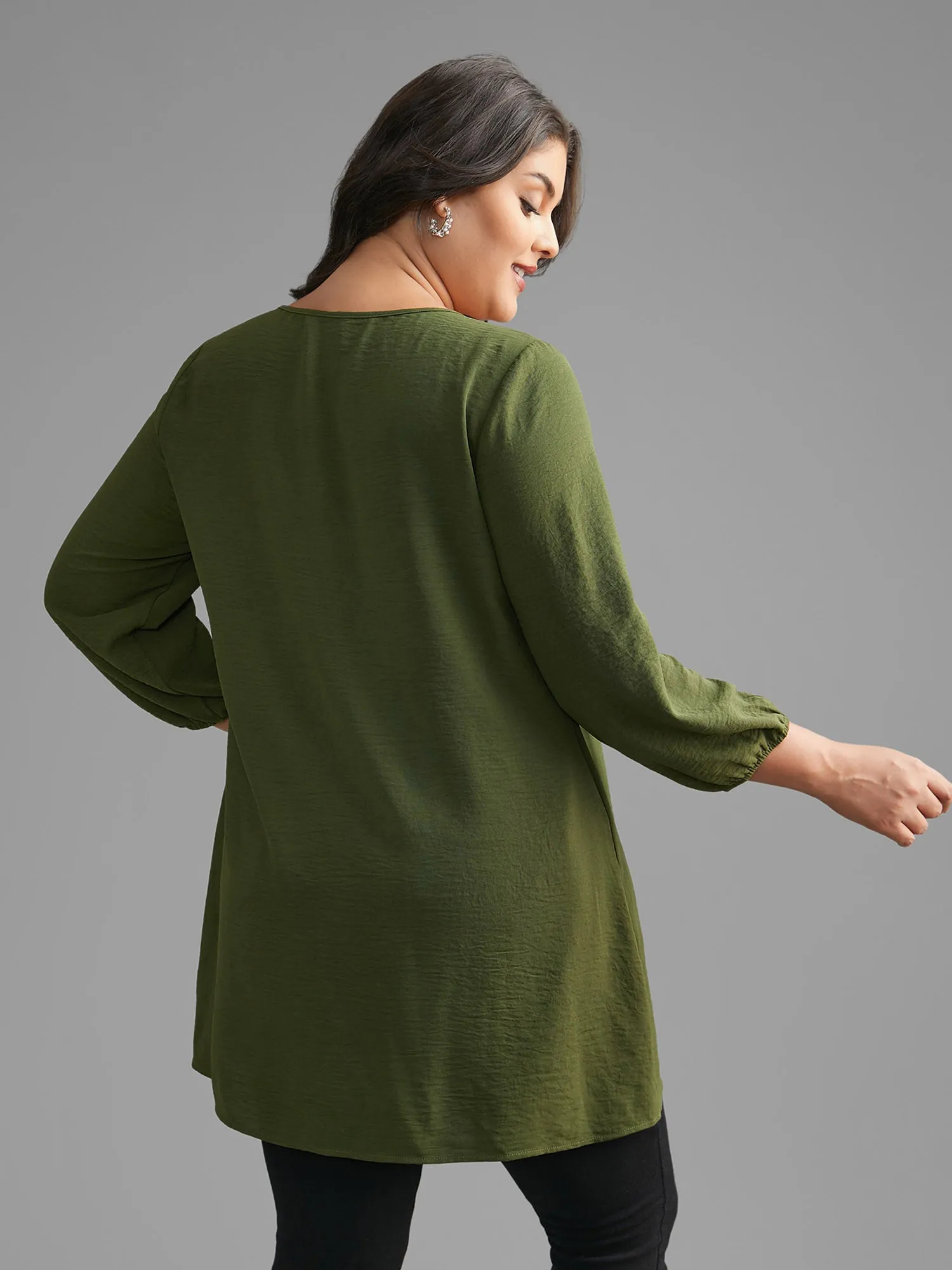 Woven Ribbon Tie Knot Gathered Blouse sold by Bloomchic product image thumbnail 5