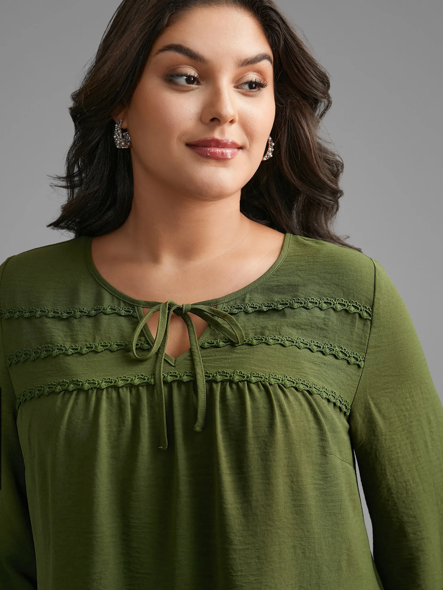 Woven Ribbon Tie Knot Gathered Blouse sold by Bloomchic product image thumbnail 3