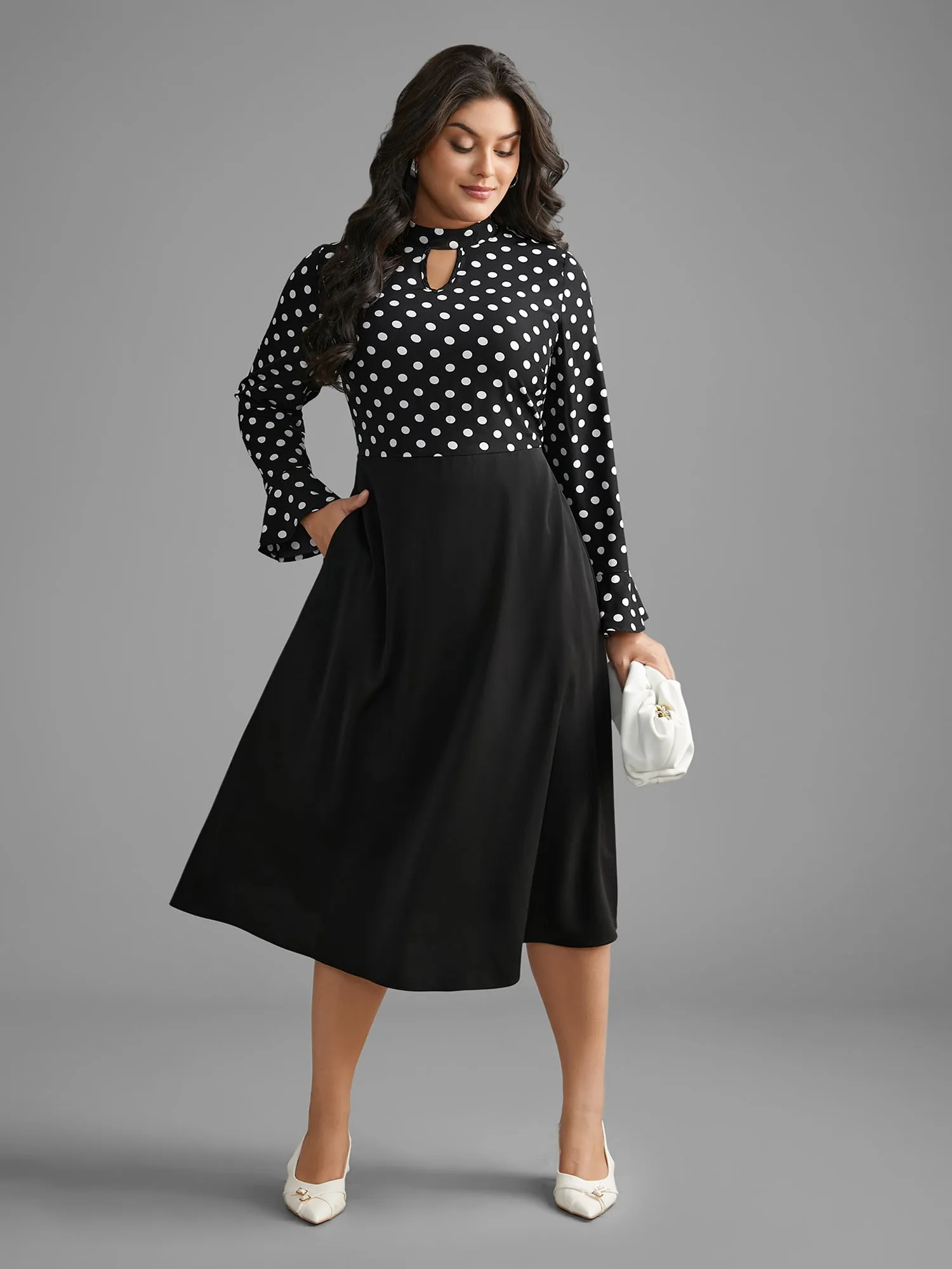 Polka Dot Patchwork Keyhole Dress sold by Bloomchic product image thumbnail 3