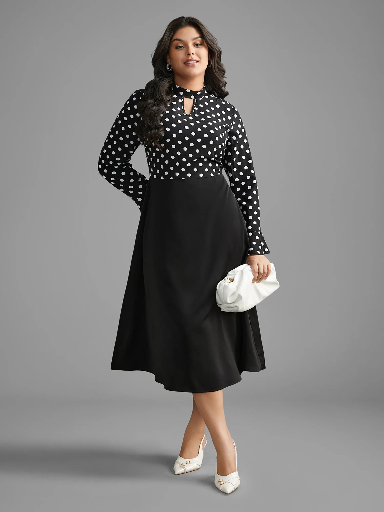 Polka Dot Patchwork Keyhole Dress sold by Bloomchic