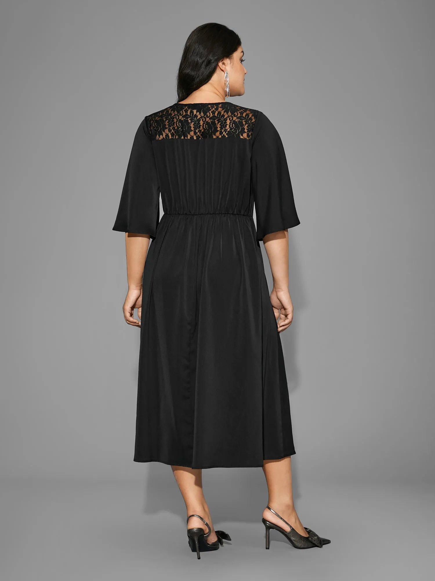 Lace Panel Elastic Waist Ruffle Sleeve Dress sold by Bloomchic product image thumbnail 5