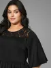 Lace Panel Elastic Waist Ruffle Sleeve Dress sold by Bloomchic