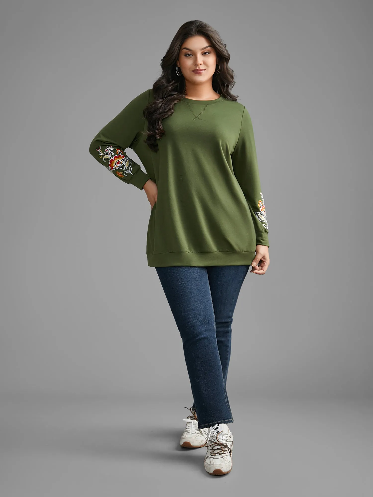 Crew Neck Floral Embroidered Sweatshirt sold by Bloomchic product image thumbnail 4