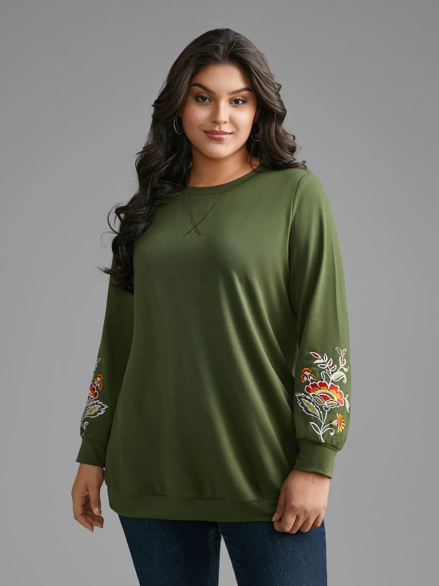 Crew Neck Floral Embroidered Sweatshirt sold by Bloomchic product image thumbnail 3