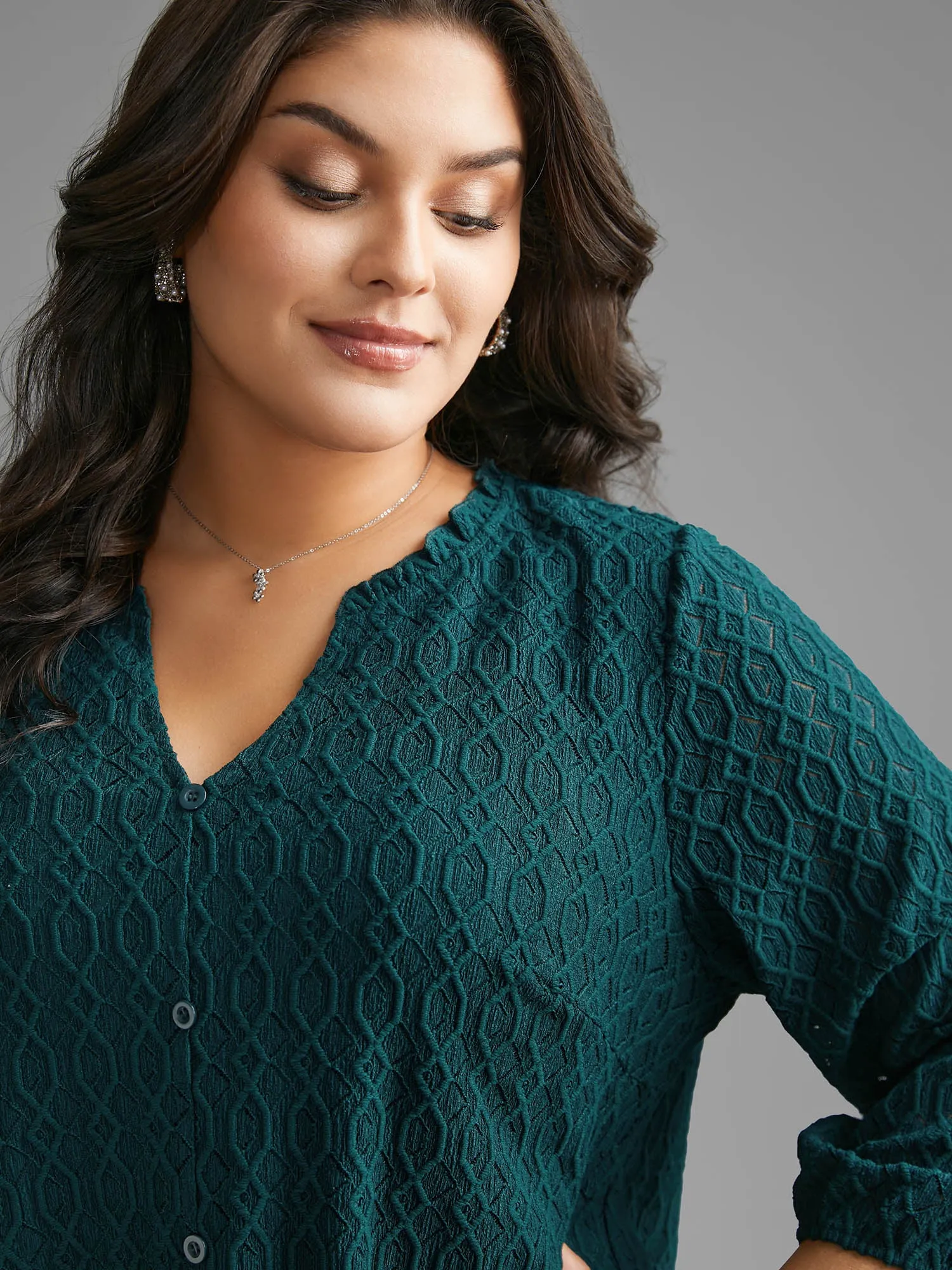 Notched Collar Textured Button Detail Jersey Top sold by Bloomchic product image thumbnail 4