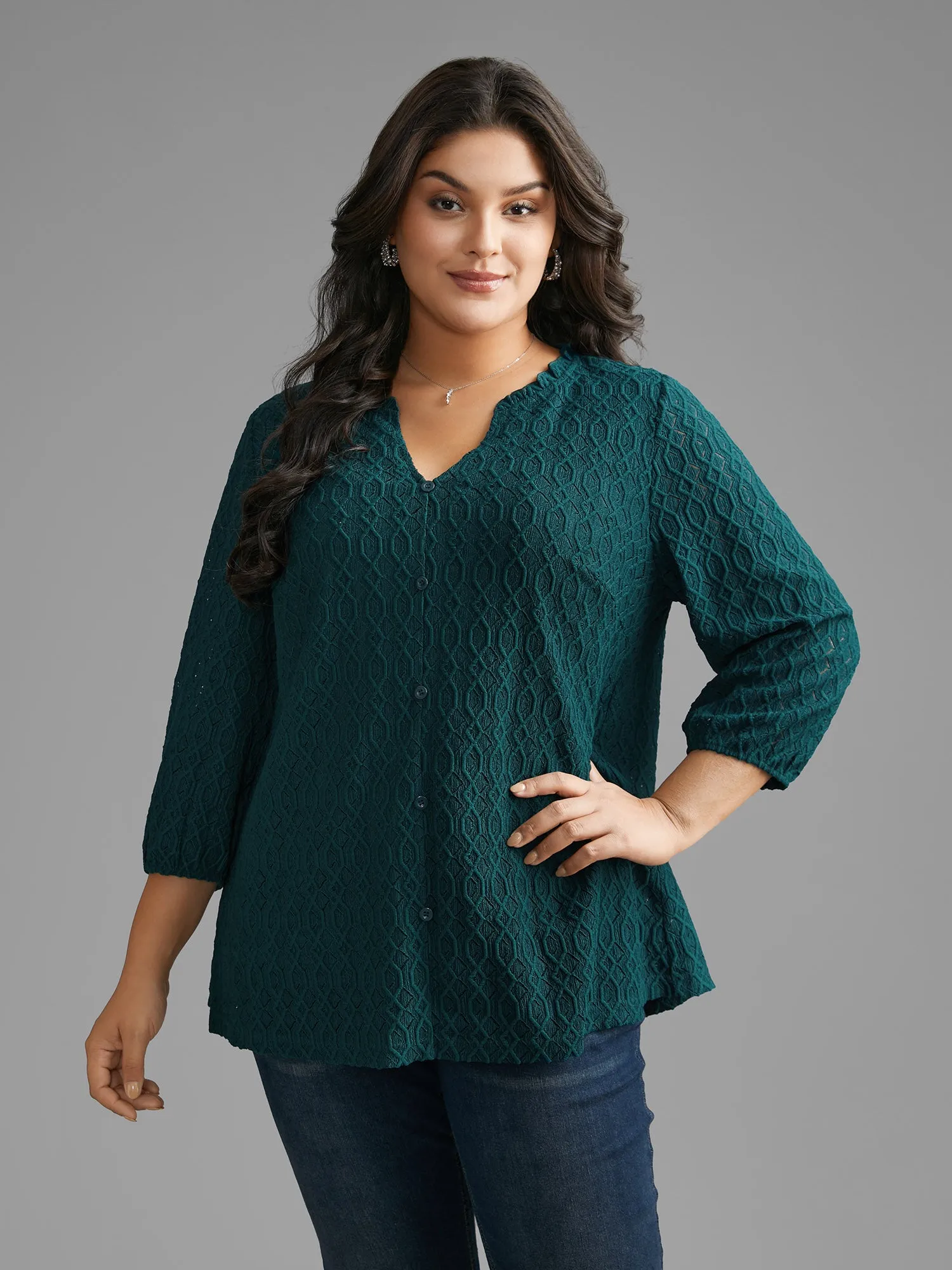 Notched Collar Textured Button Detail Jersey Top sold by Bloomchic product image thumbnail 3