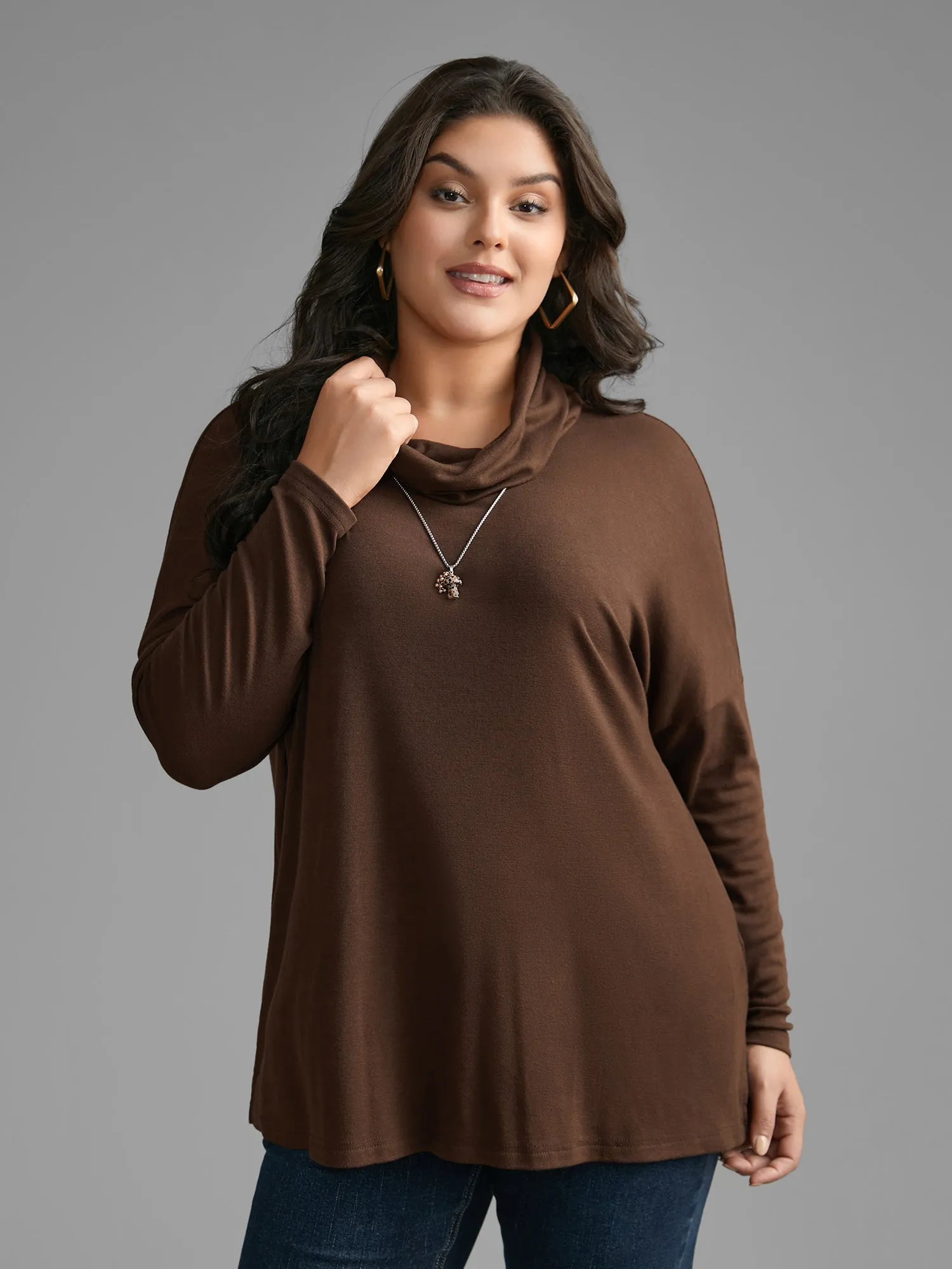 Turtleneck Dolman Sleeve Split Hem T-shirt sold by Bloomchic
