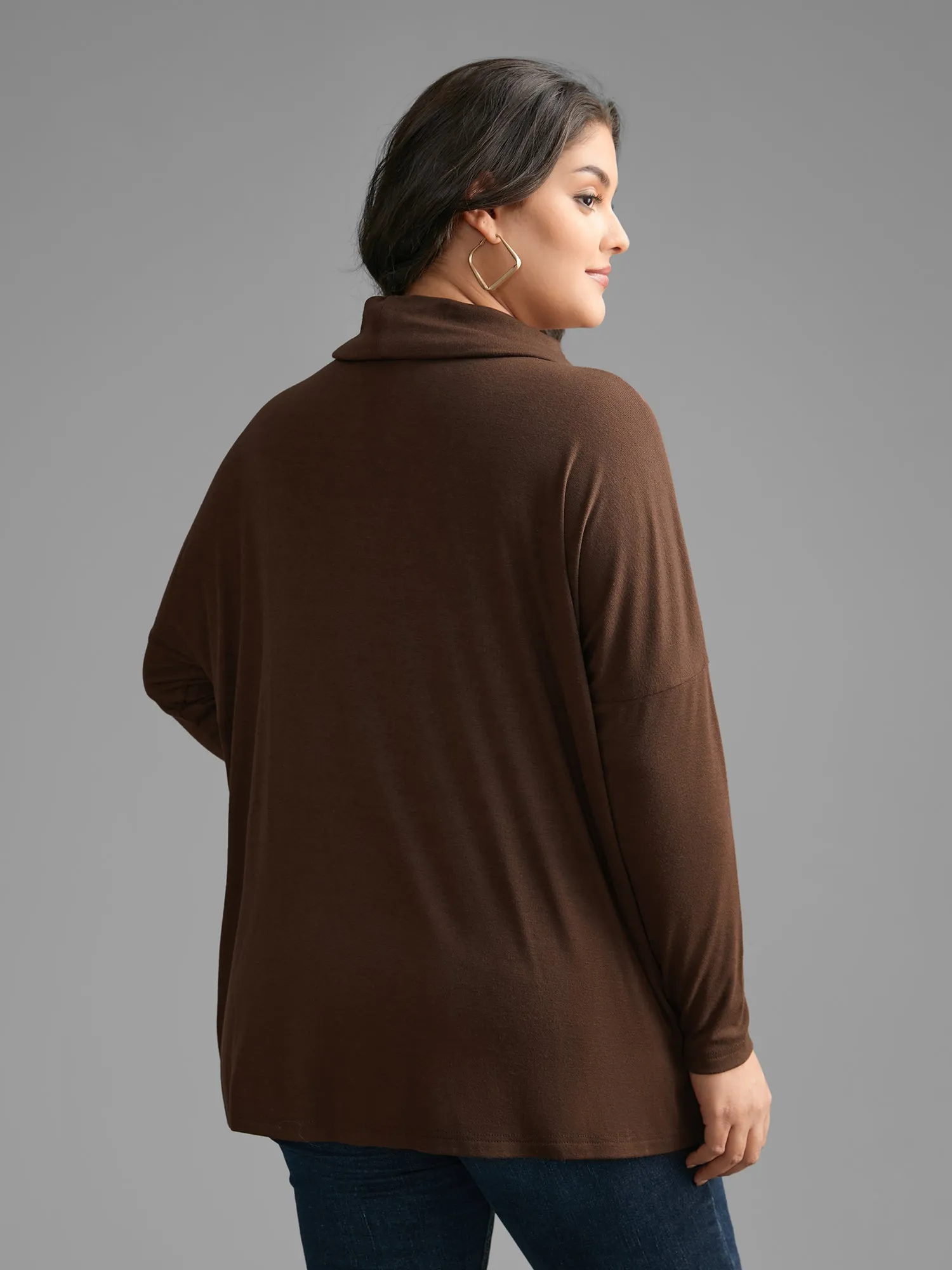 Turtleneck Dolman Sleeve Split Hem T-shirt sold by Bloomchic product image thumbnail 5