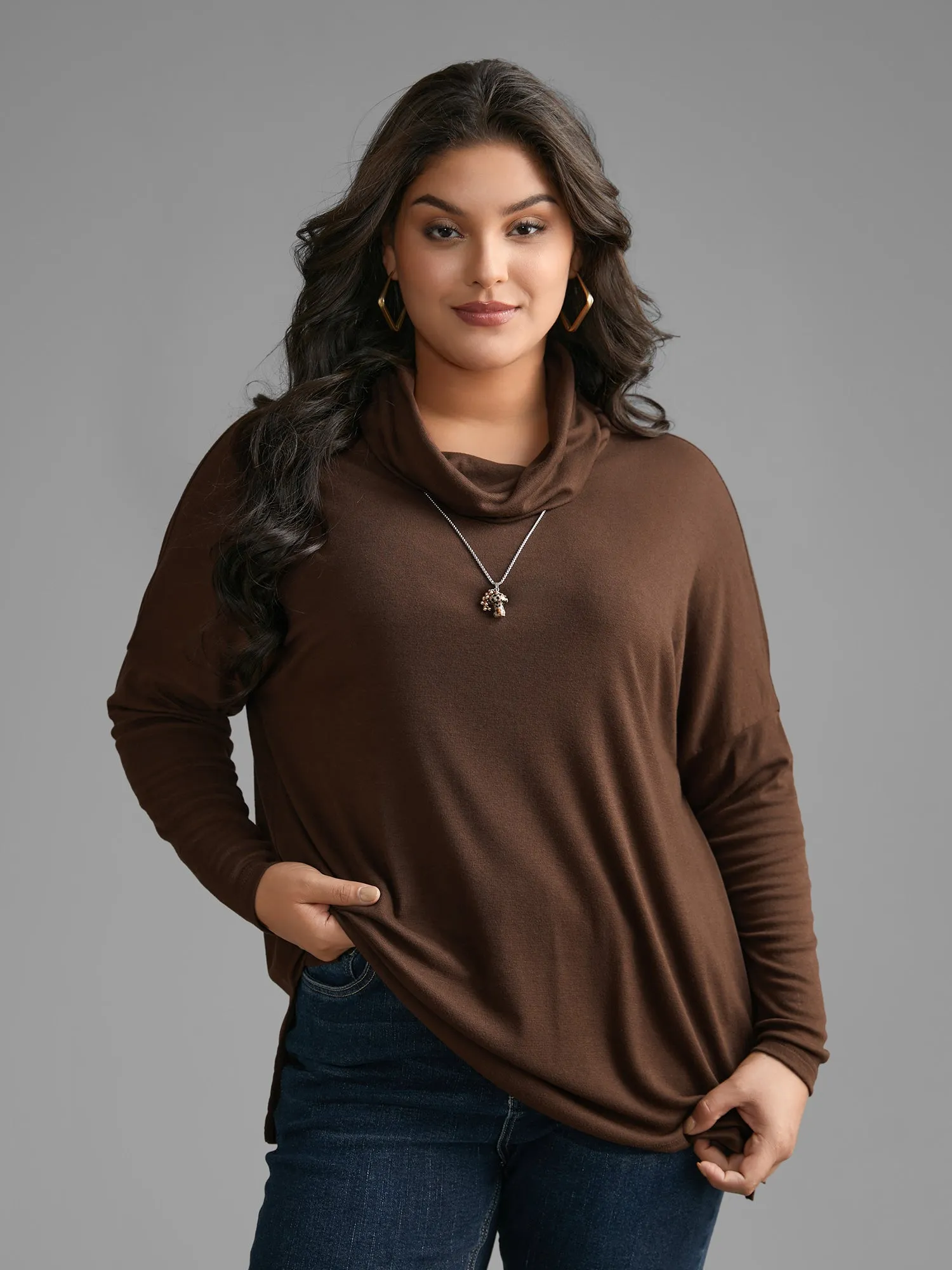 Turtleneck Dolman Sleeve Split Hem T-shirt sold by Bloomchic product image thumbnail 4