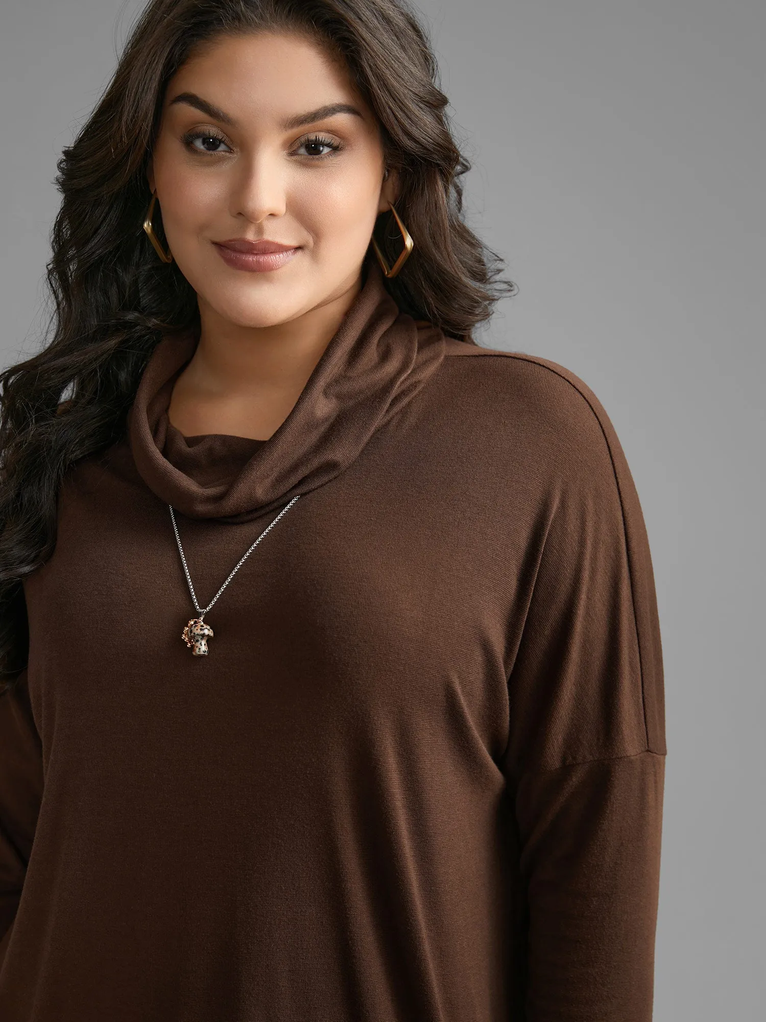 Turtleneck Dolman Sleeve Split Hem T-shirt sold by Bloomchic product image thumbnail 3