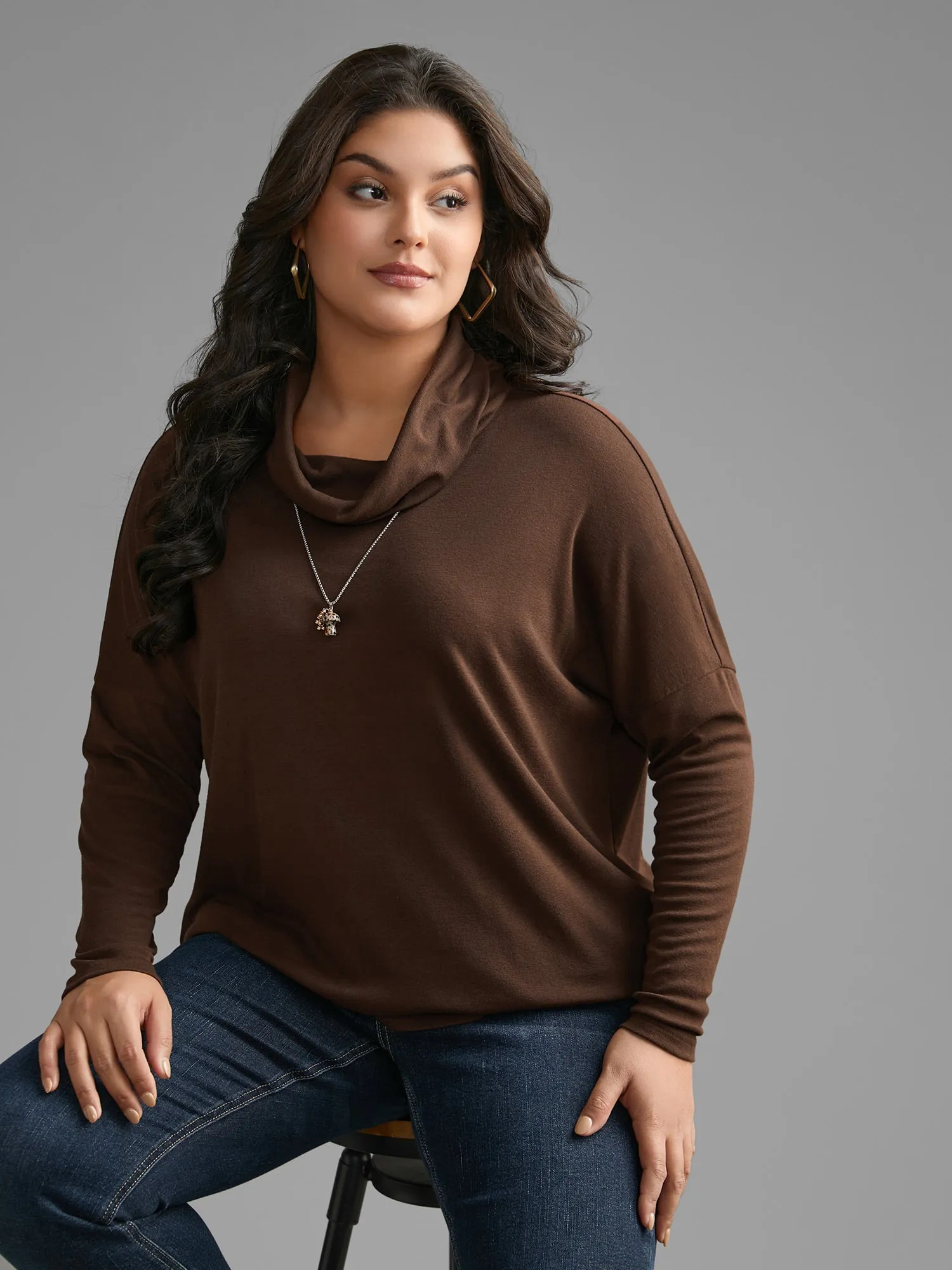 Turtleneck Dolman Sleeve Split Hem T-shirt sold by Bloomchic product image thumbnail 2