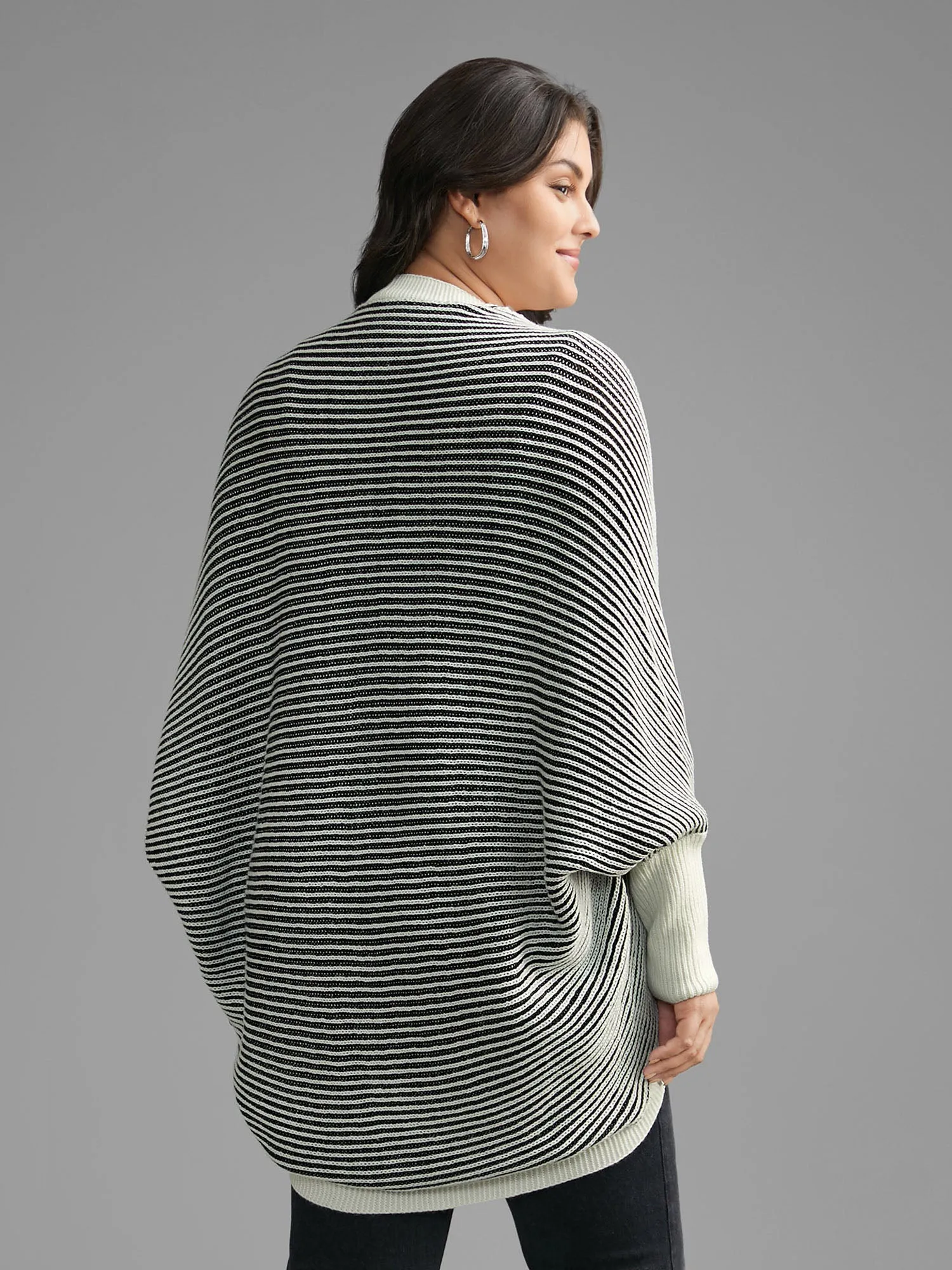 Striped Textured Kimono Collar Dolman Sleeve Cardigan sold by Bloomchic product image thumbnail 2