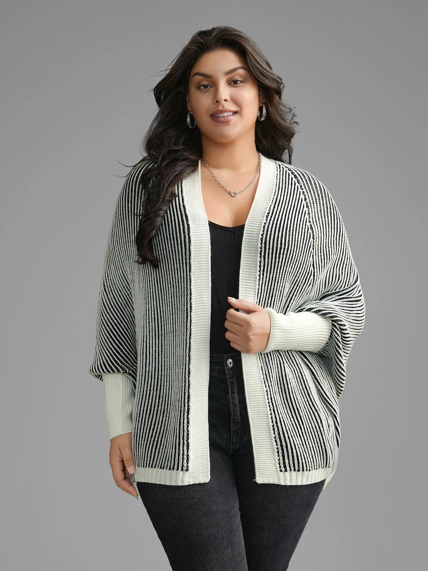 Striped Textured Kimono Collar Dolman Sleeve Cardigan sold by Bloomchic product image thumbnail 4