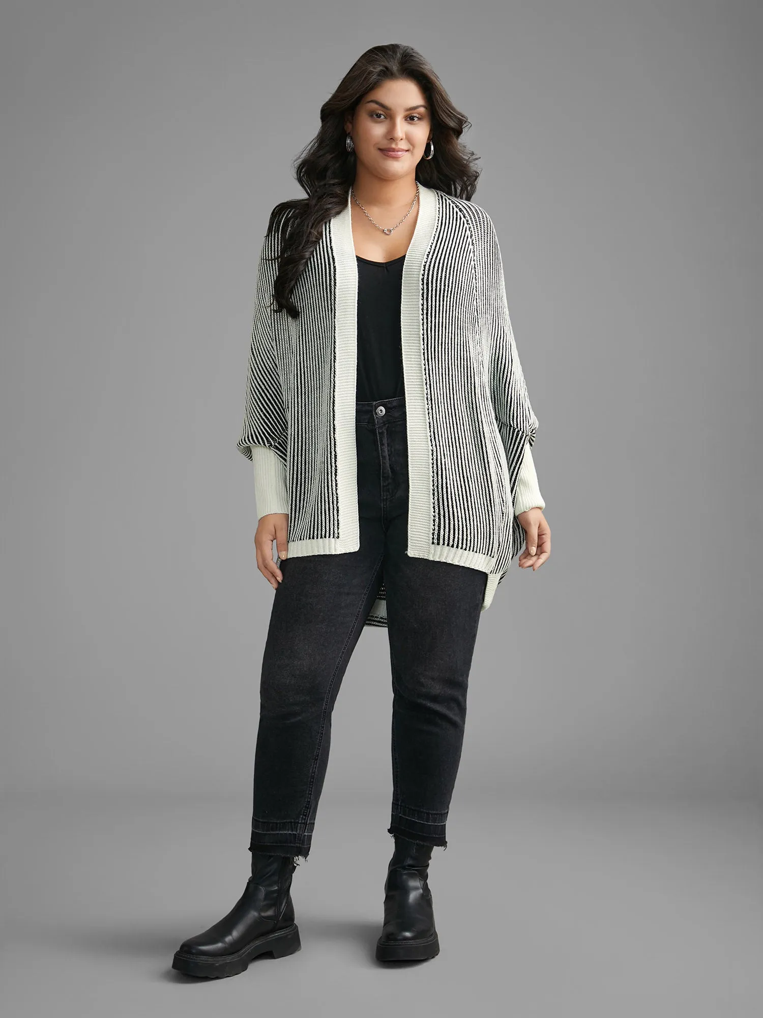 Striped Textured Kimono Collar Dolman Sleeve Cardigan sold by Bloomchic product image thumbnail 3