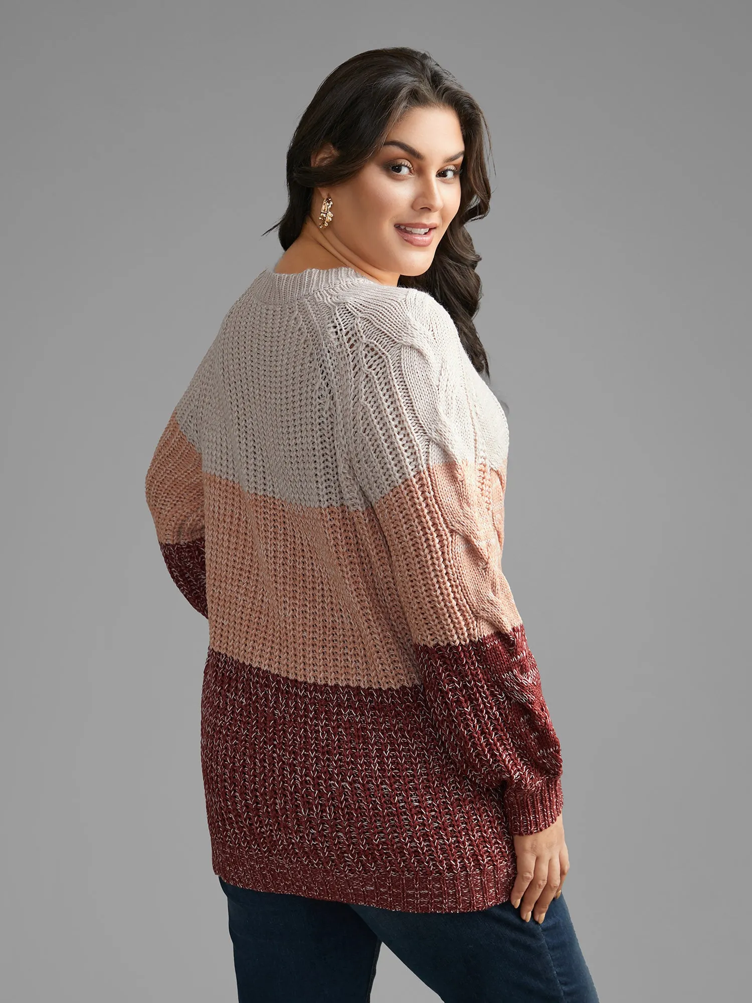 Contrast Textured Cable Knit Pullover sold by Bloomchic product image thumbnail 2