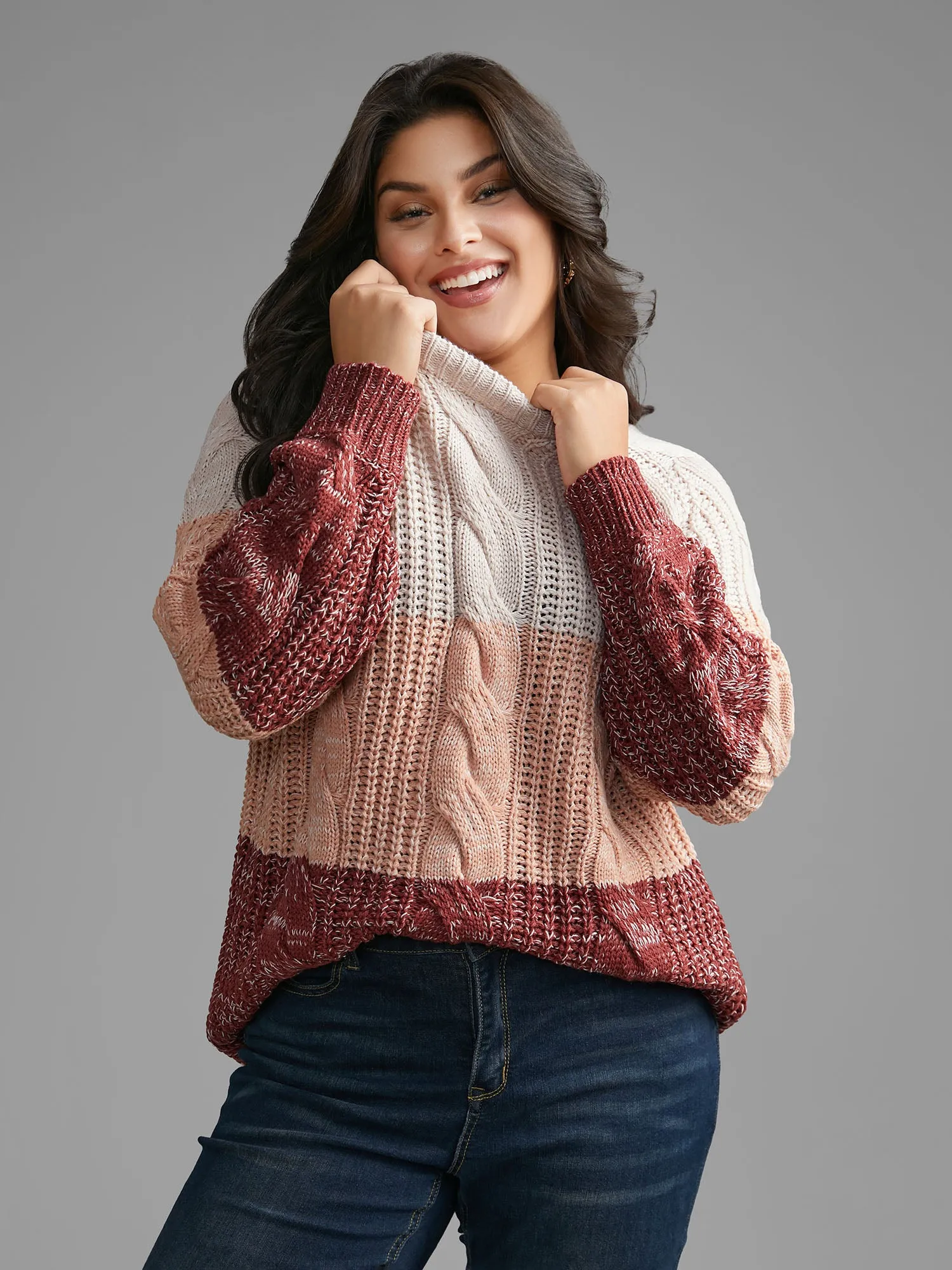 Contrast Textured Cable Knit Pullover sold by Bloomchic product image thumbnail 4