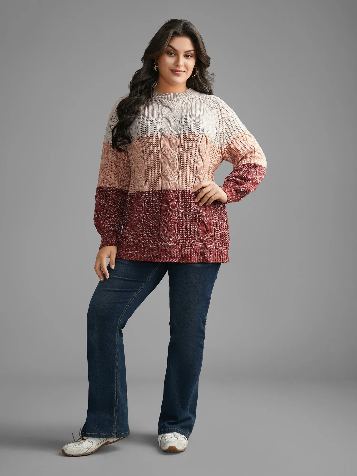 Contrast Textured Cable Knit Pullover sold by Bloomchic product image thumbnail 3