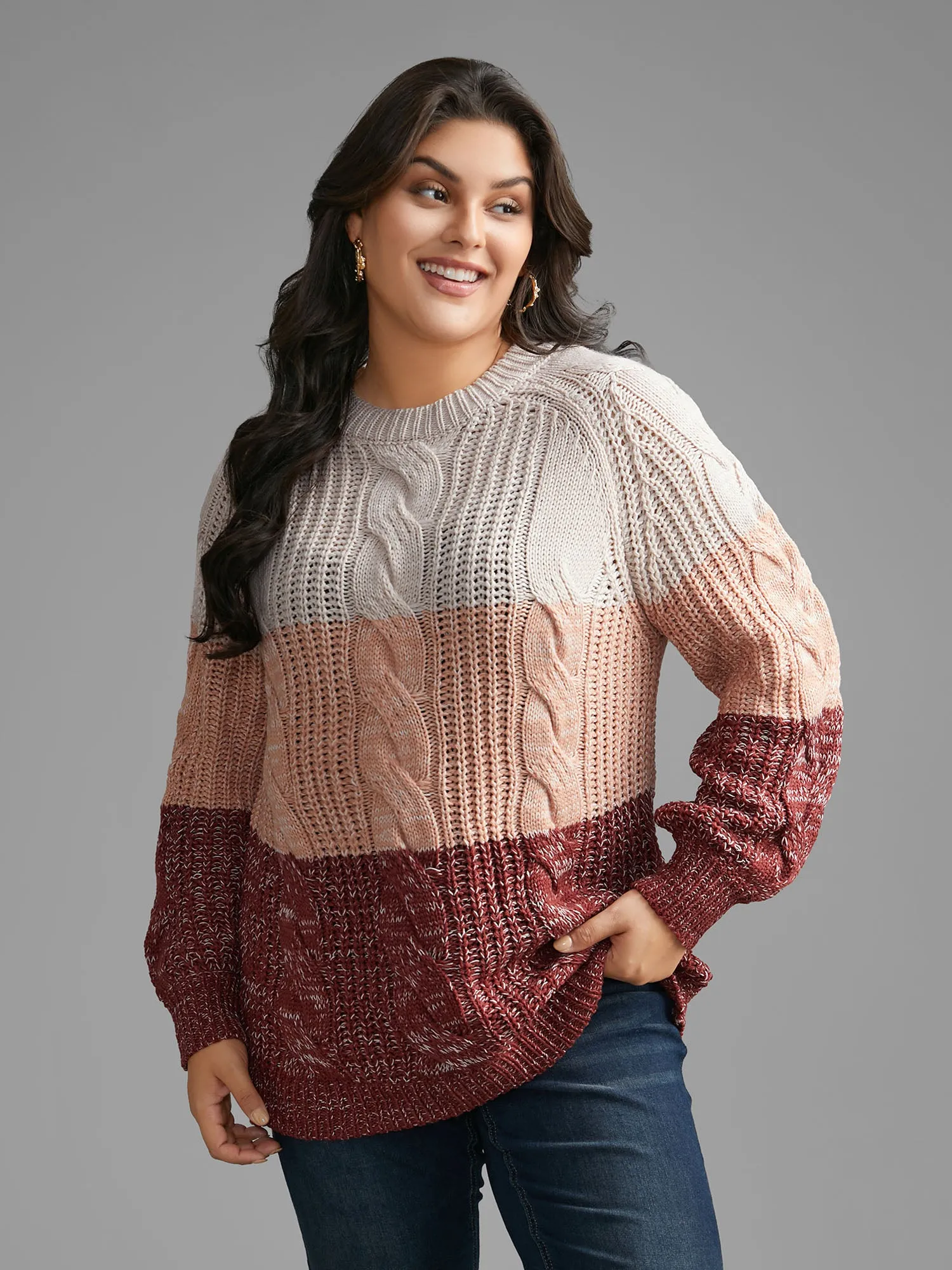 Contrast Textured Cable Knit Pullover sold by Bloomchic
