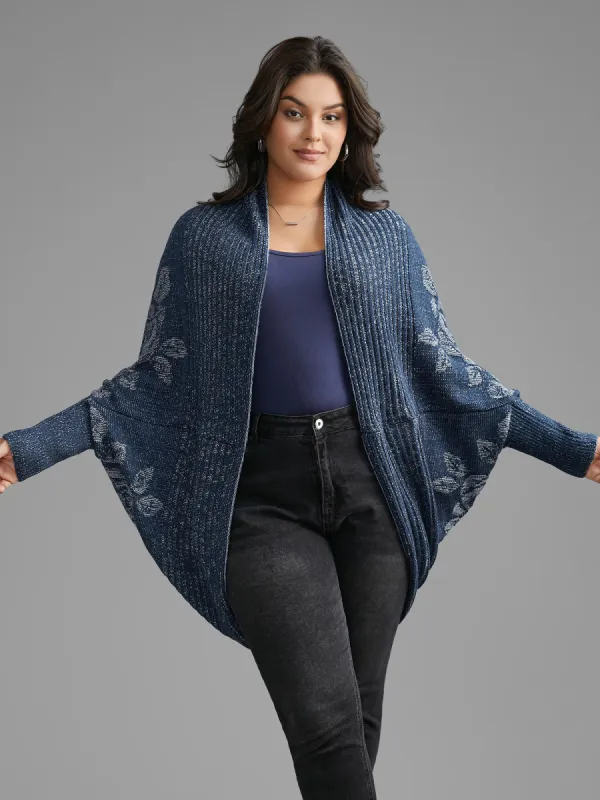 Floral Jacquard Batwing Sleeve Arc Hem Cardigan sold by Bloomchic
