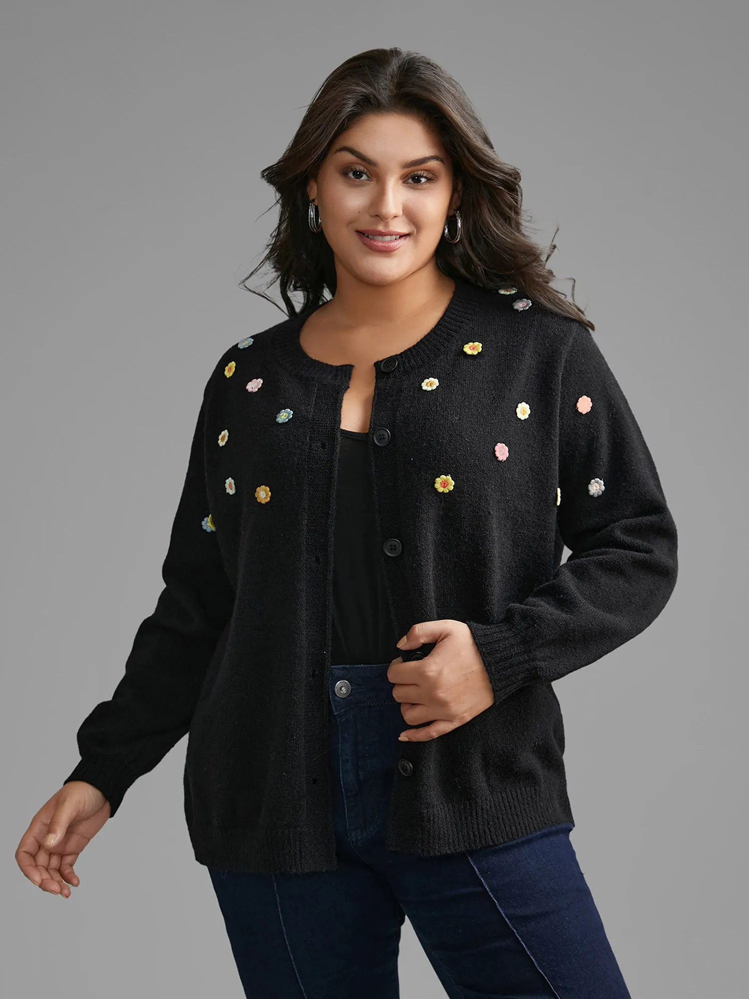 Stereo Flower Design Button Through Cardigan sold by Bloomchic