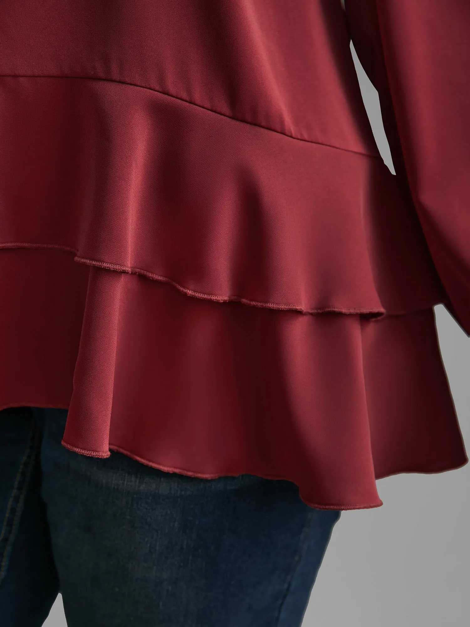 Plain Tiered Ruffle Hem Lantern Sleeve Blouse sold by Bloomchic product image thumbnail 3