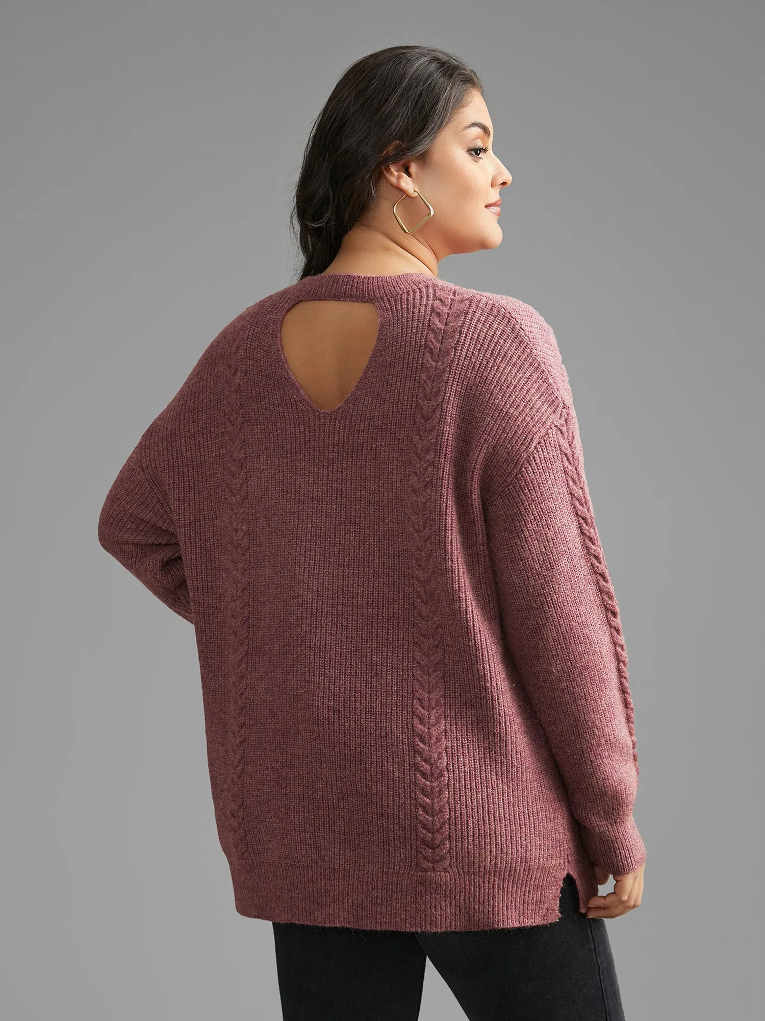 Plain Textured Cable Knit Backless Pullover sold by Bloomchic