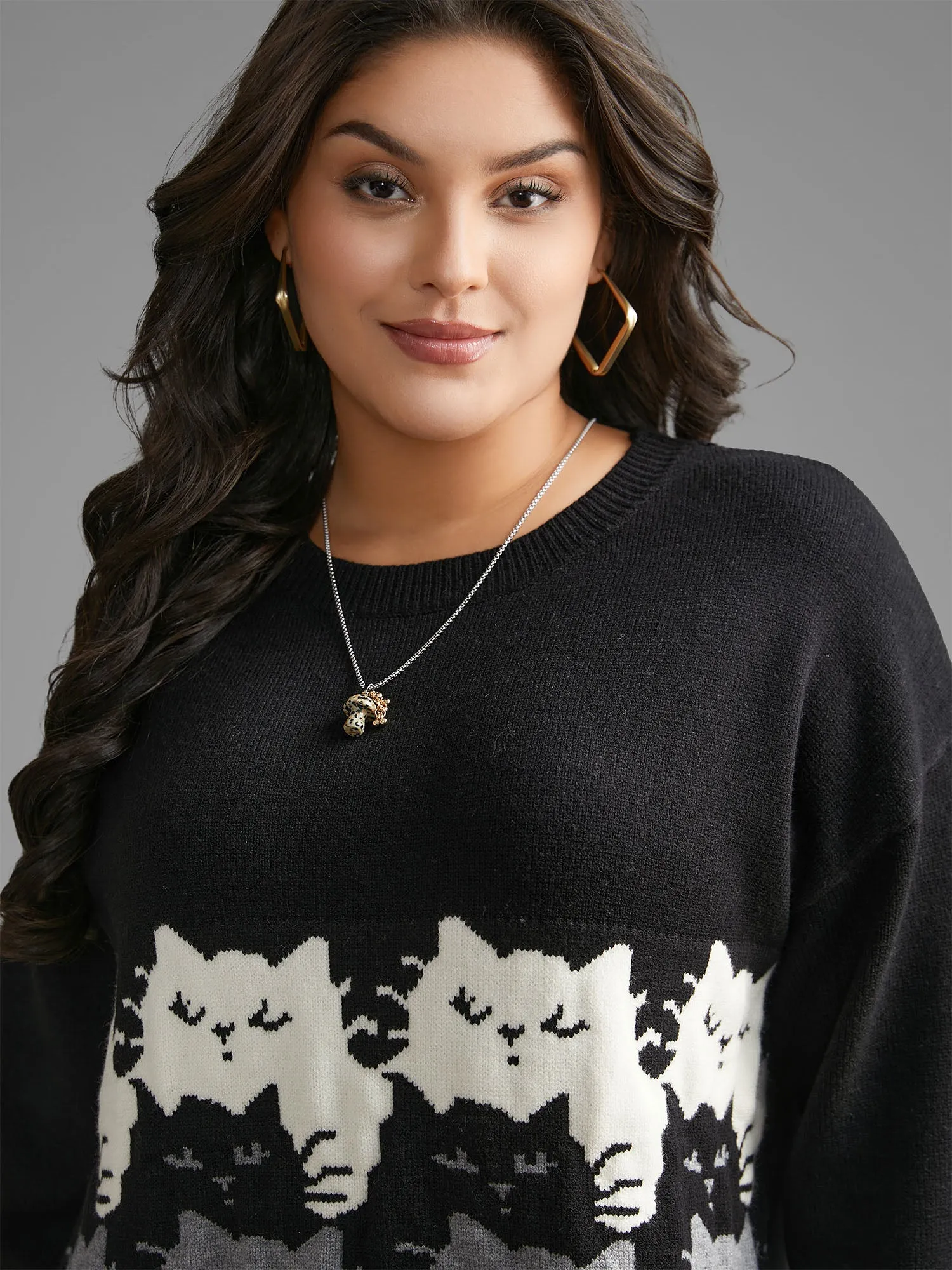 Cat Contrast Drop Shoulder Pullover sold by Bloomchic product image thumbnail 5
