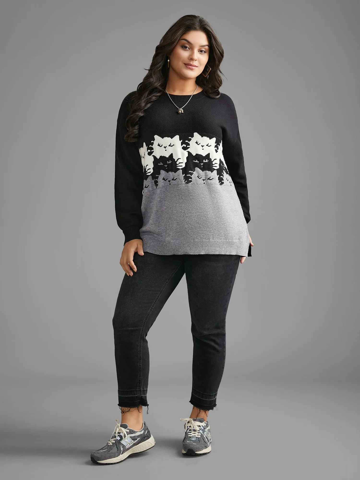 Cat Contrast Drop Shoulder Pullover sold by Bloomchic product image thumbnail 3