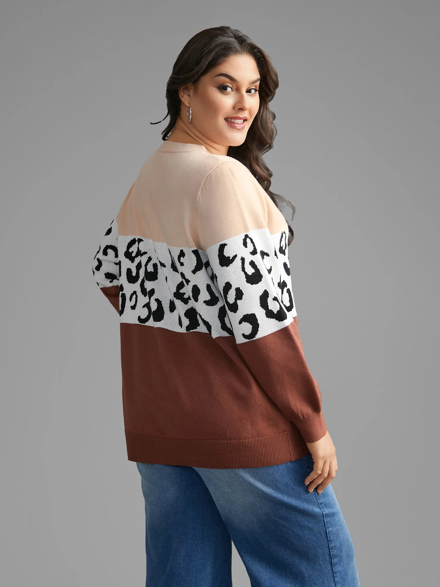 Crew Neck Leopard Print Contrast Pullover sold by Bloomchic product image thumbnail 2